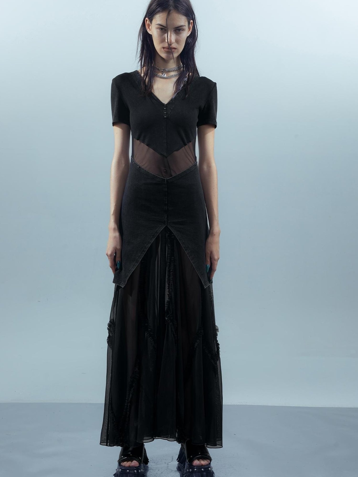 UpdateNN NORTH NODE Sheer Mesh Paneled Washable Dress