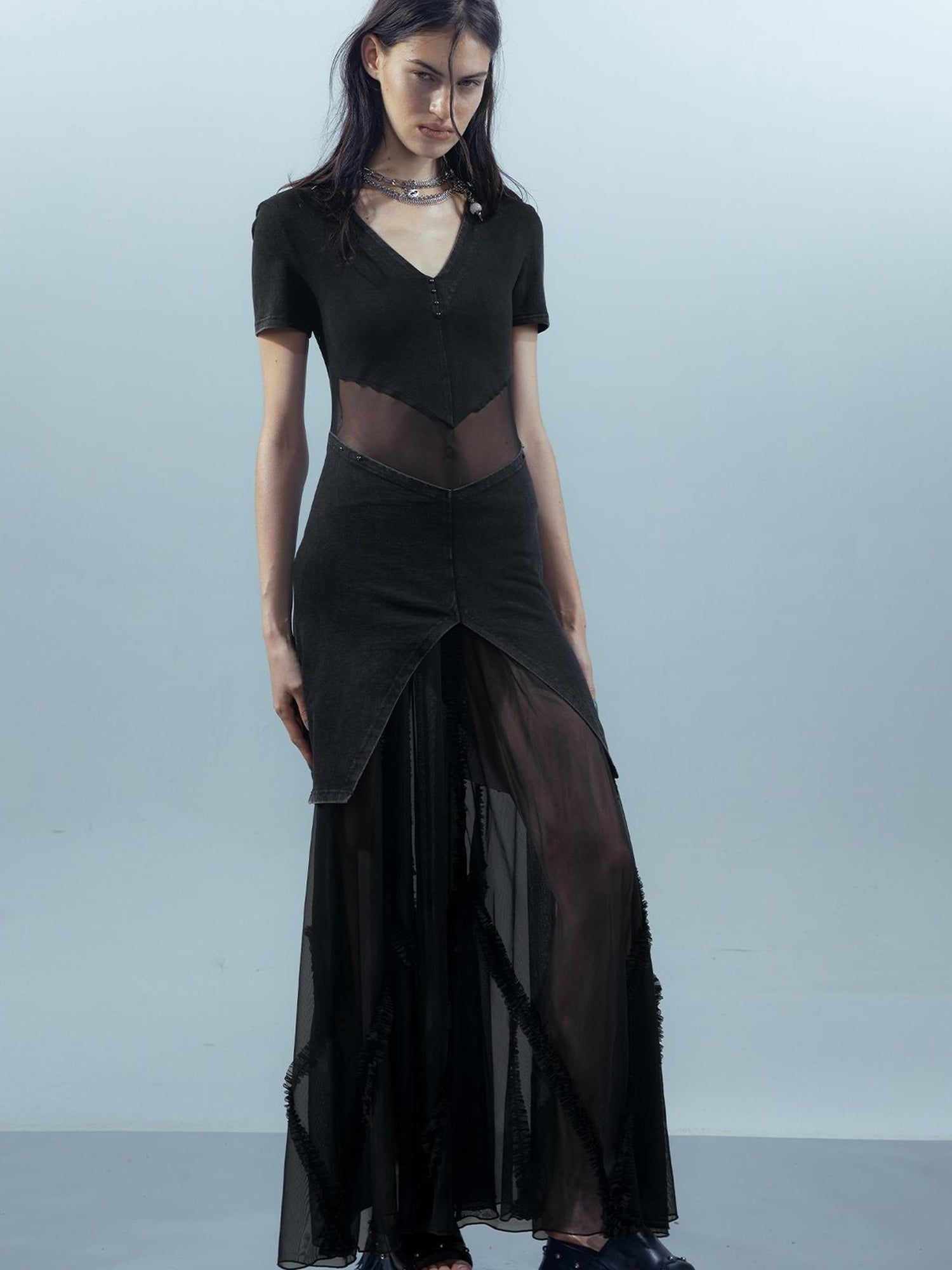 UpdateNN NORTH NODE Sheer Mesh Paneled Washable Dress