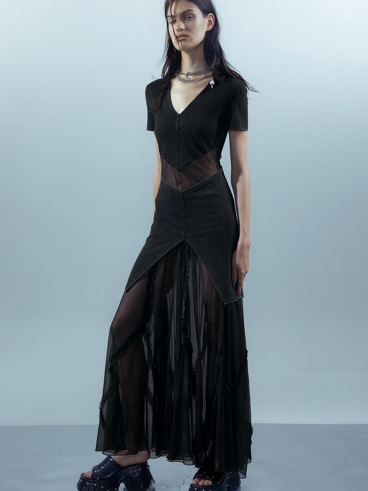 UpdateNN NORTH NODE Sheer Mesh Paneled Washable Dress