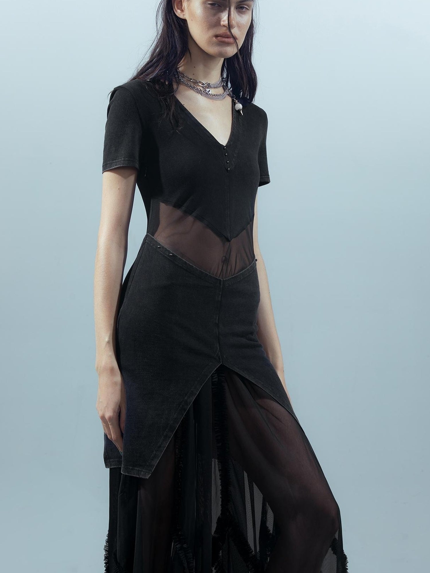 UpdateNN NORTH NODE Sheer Mesh Paneled Washable Dress