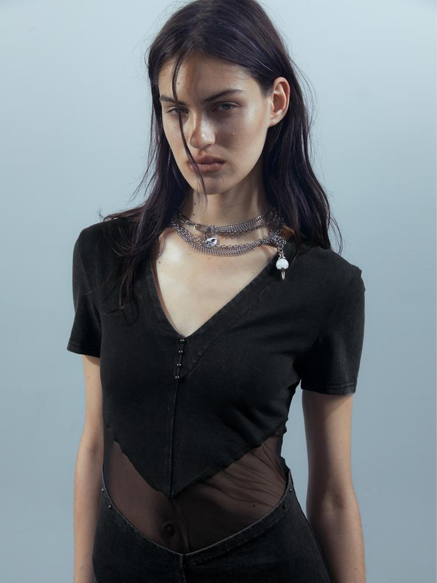 UpdateNN NORTH NODE Sheer Mesh Paneled Washable Dress