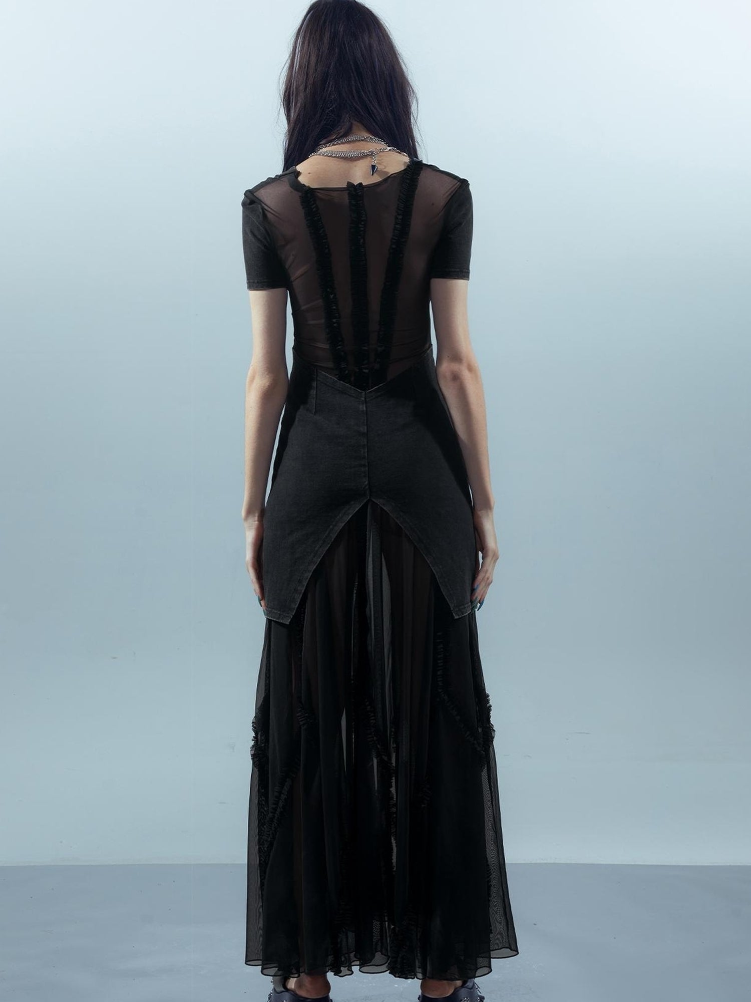 UpdateNN NORTH NODE Sheer Mesh Paneled Washable Dress