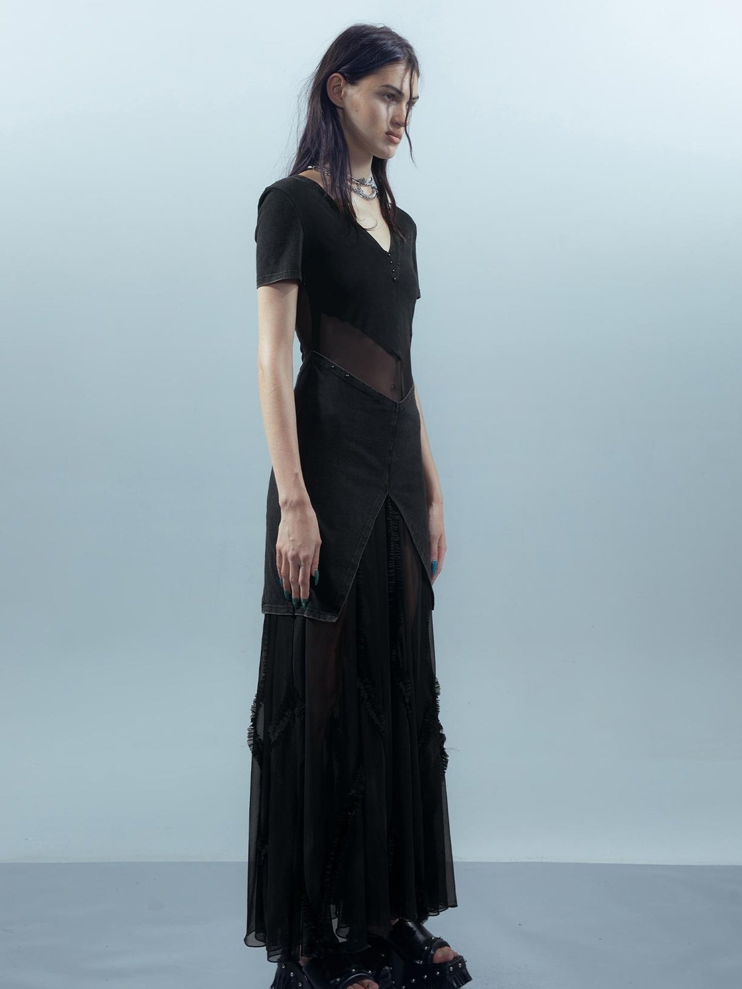 UpdateNN NORTH NODE Sheer Mesh Paneled Washable Dress