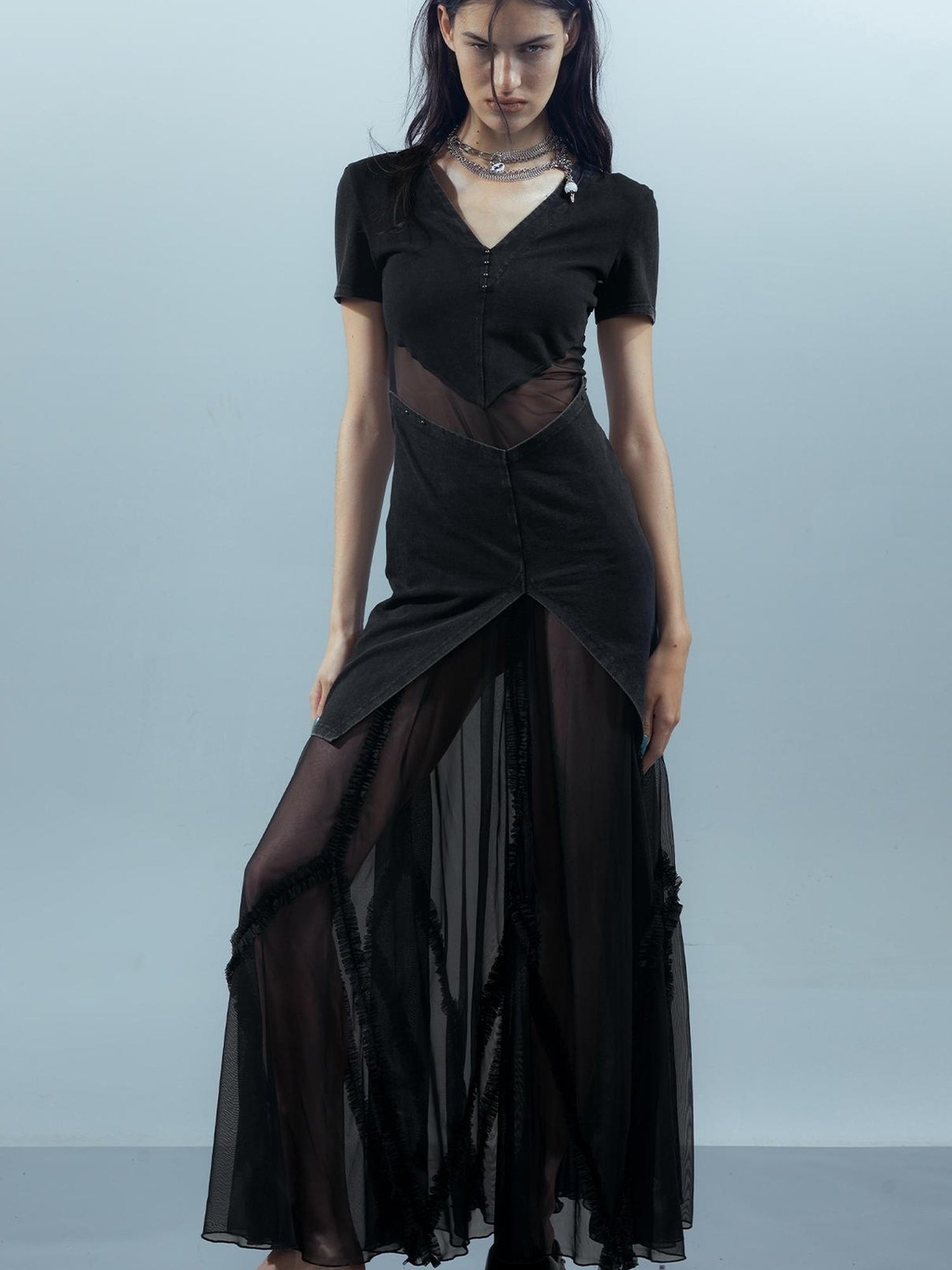 UpdateNN NORTH NODE Sheer Mesh Paneled Washable Dress