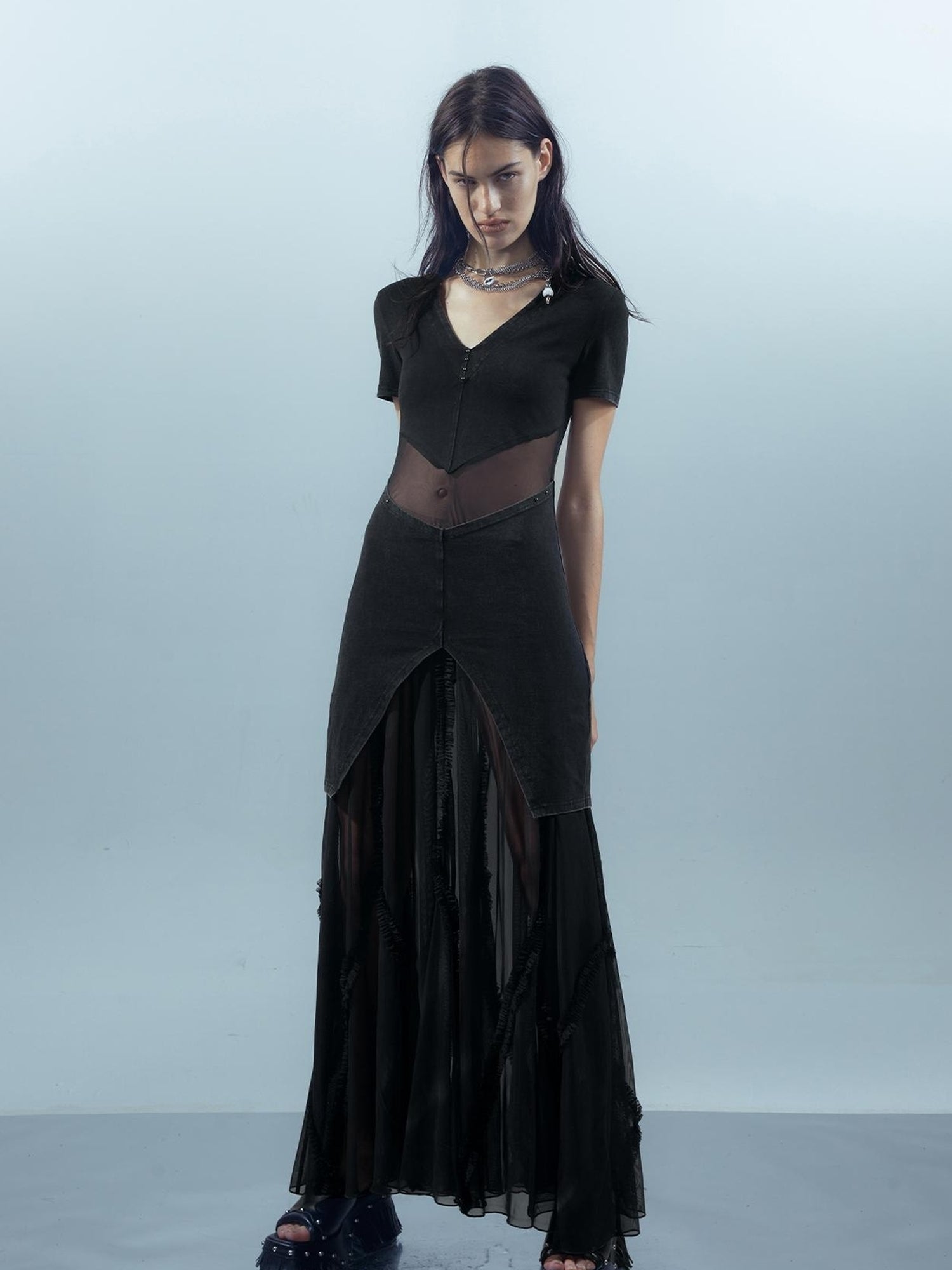 UpdateNN NORTH NODE Sheer Mesh Paneled Washable Dress