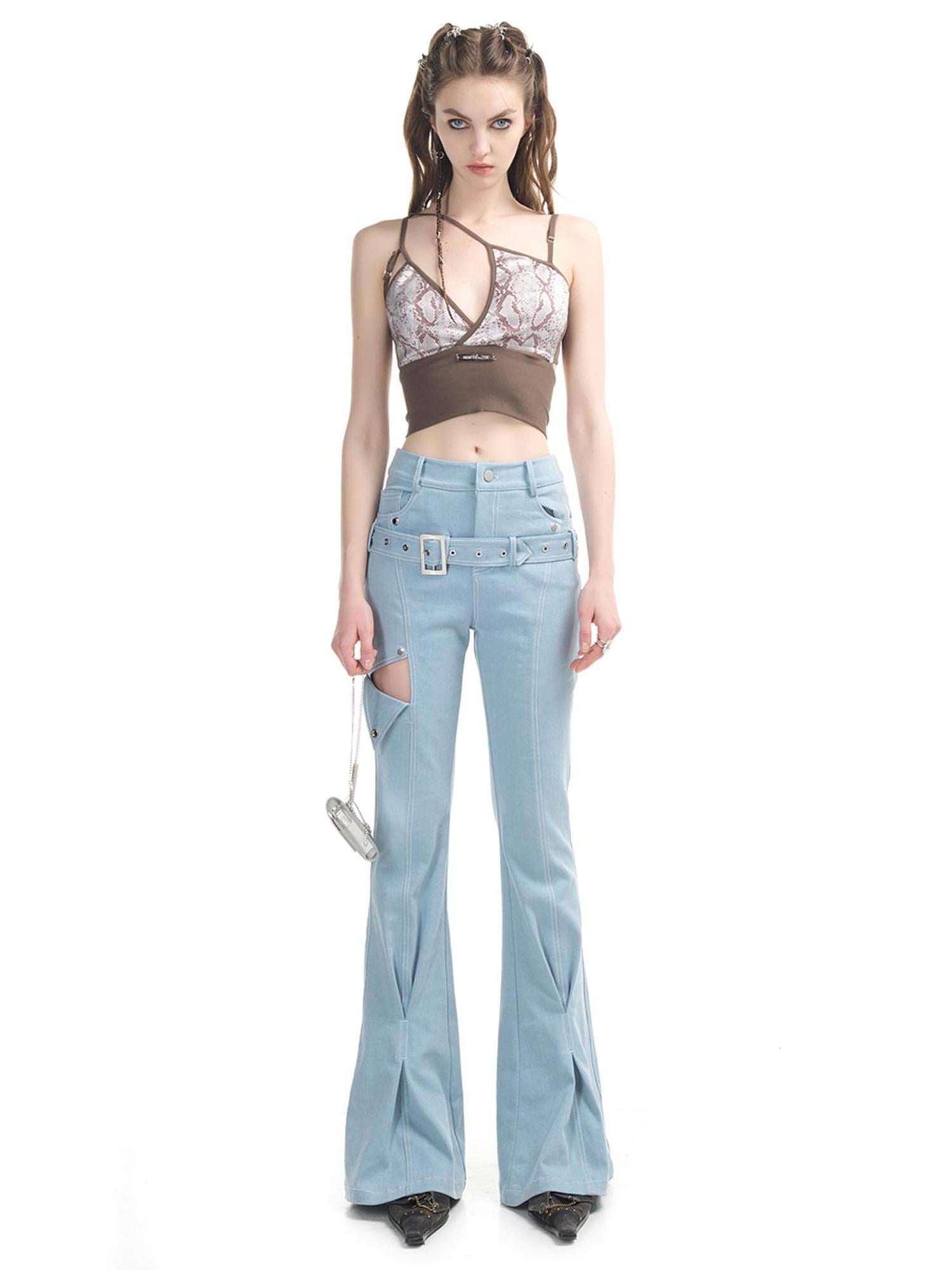 UpdateNN NORTH NODE Slim Flare Denim Knit High Waist Trousers