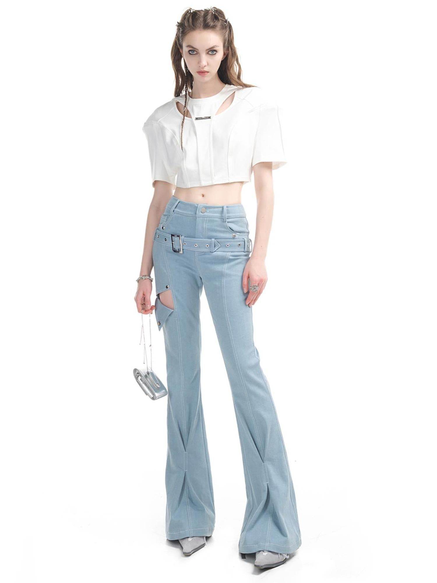 UpdateNN NORTH NODE Slim Flare Denim Knit High Waist Trousers