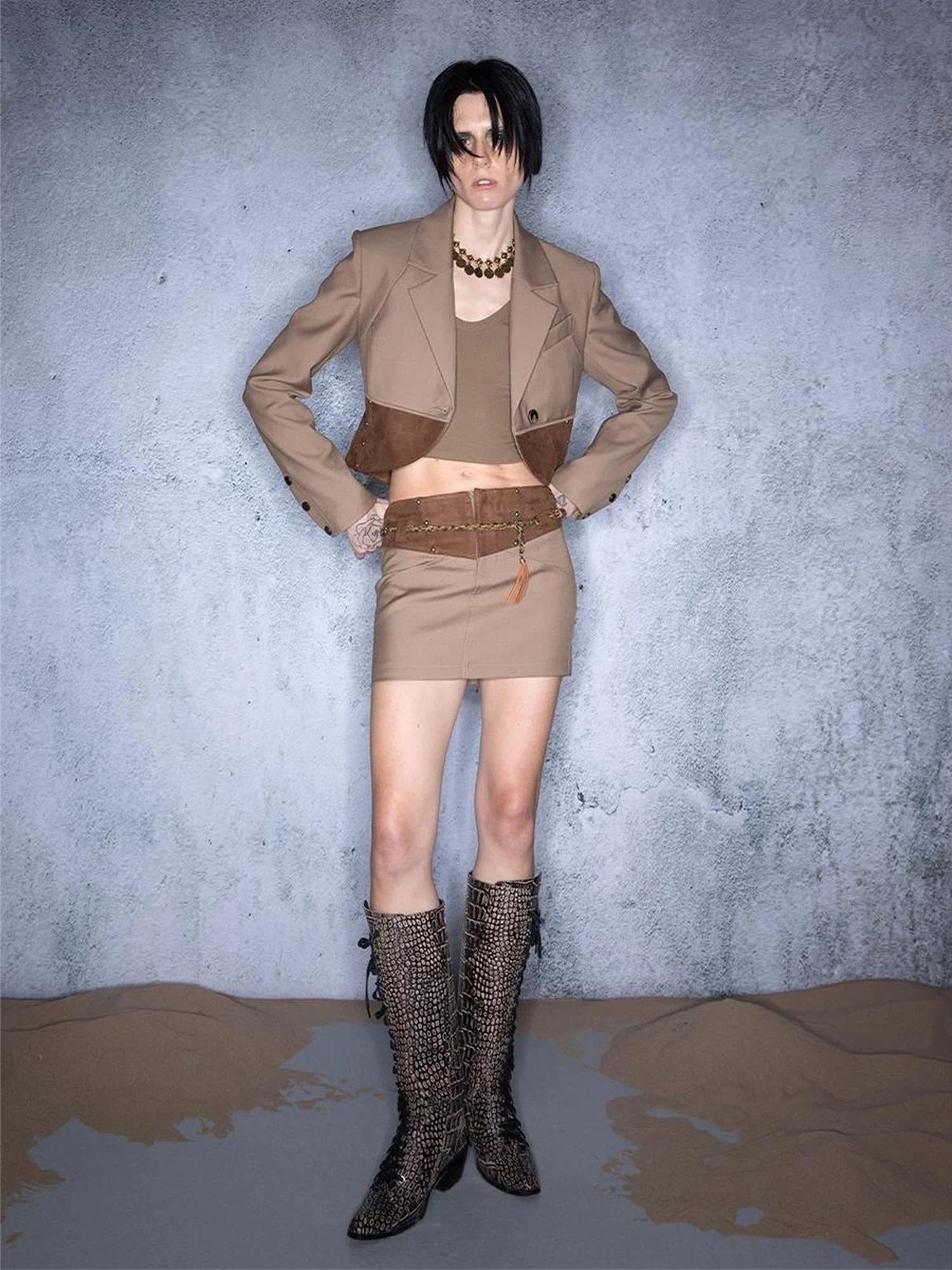 Slipping Dusk Studded Peplum Blazer Set