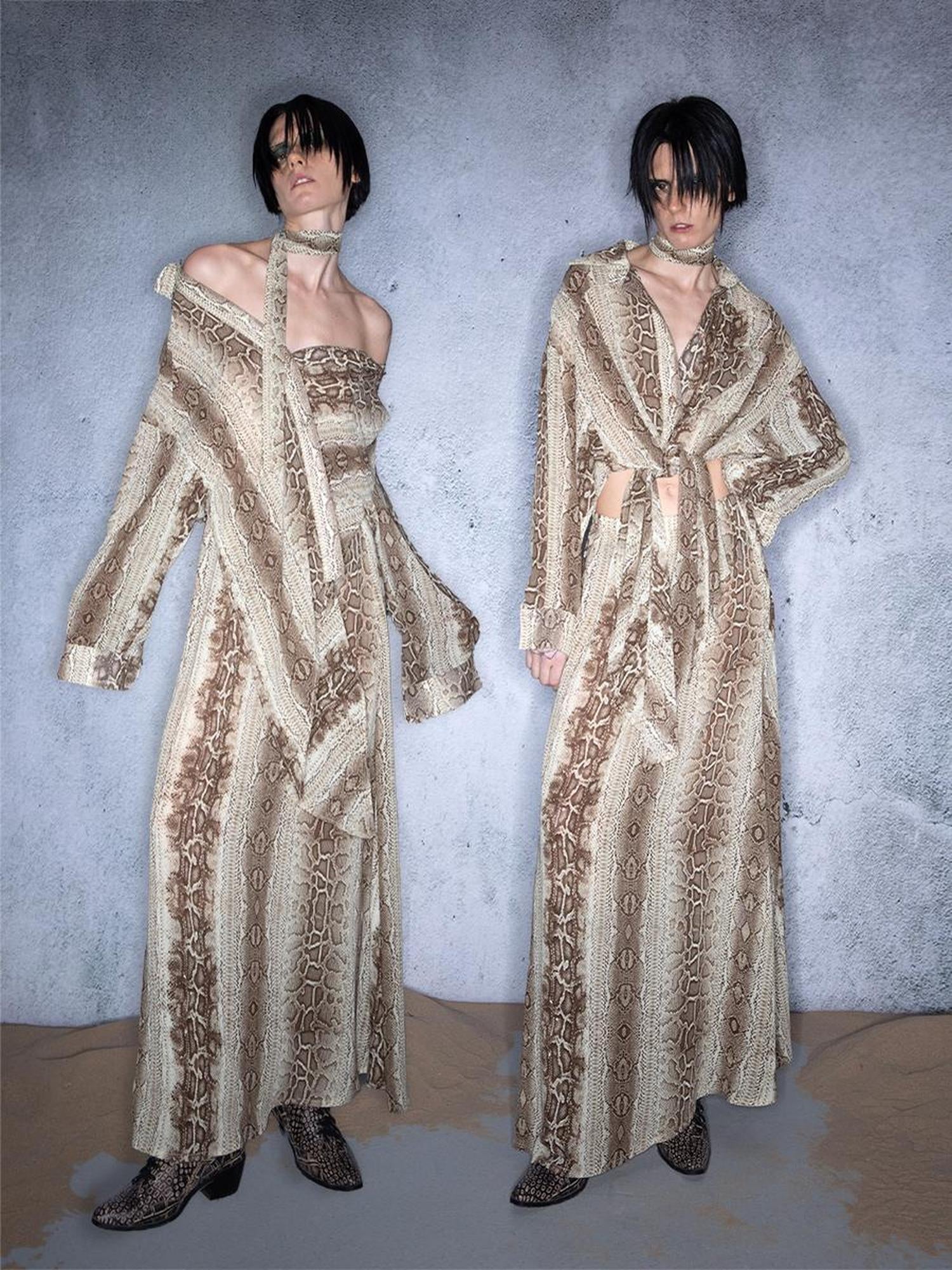 UpdateNN NORTH NODE Snake Print Chiffon Shirt Dress Multi Way Wear