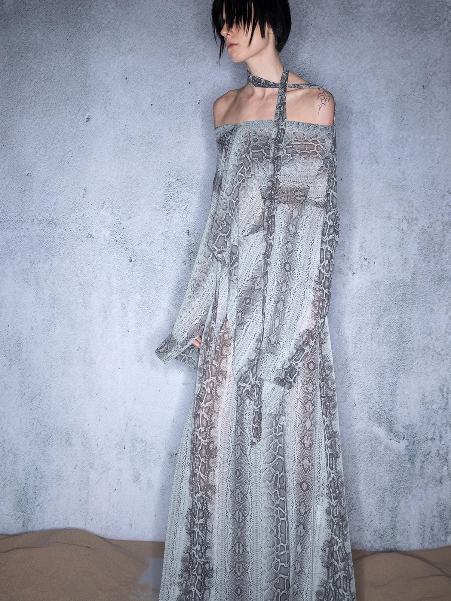 UpdateNN NORTH NODE Snake Print Chiffon Shirt Dress Multi Way Wear