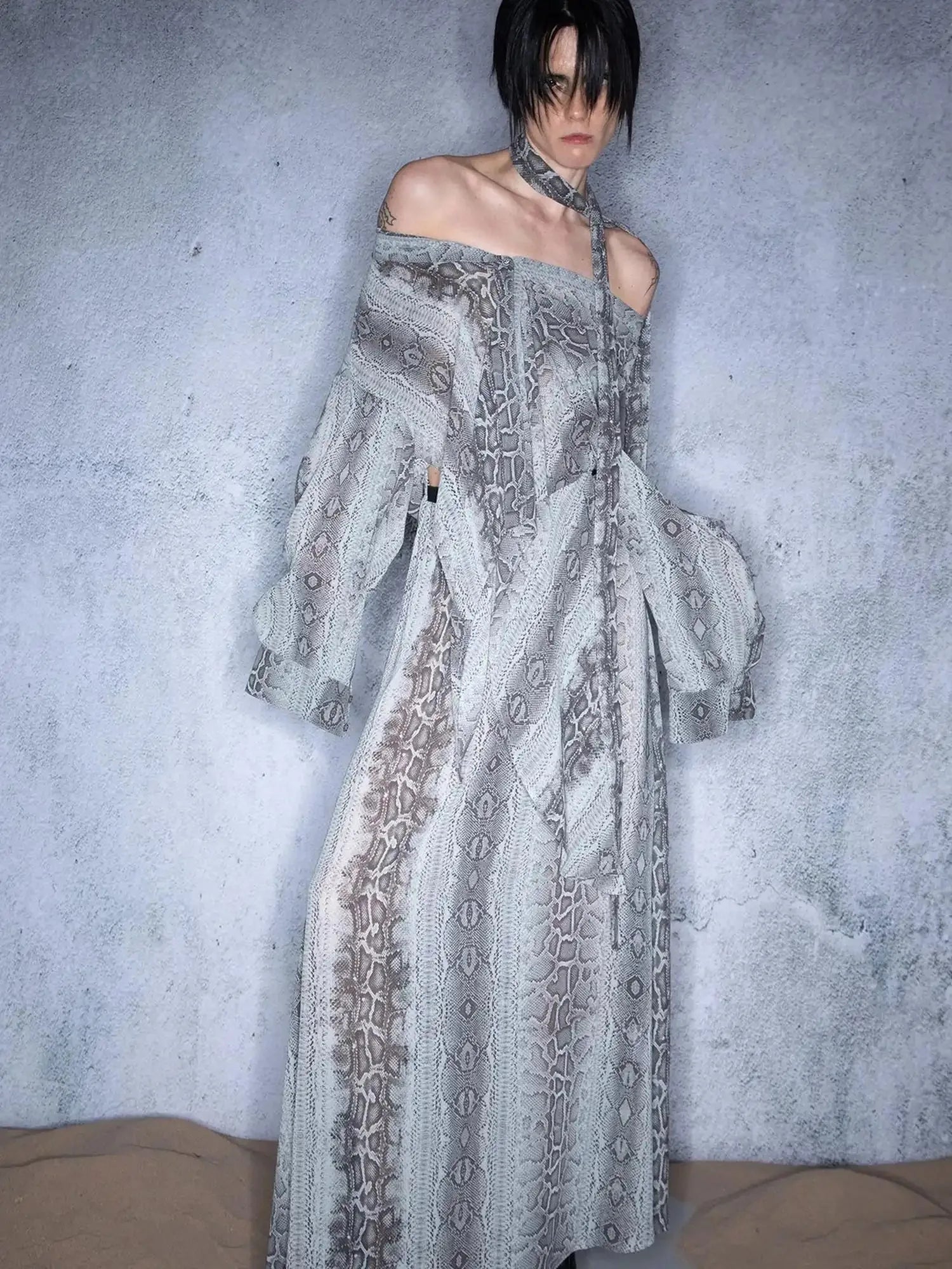 Snake Print Chiffon Shirt Dress Multi Way Wear