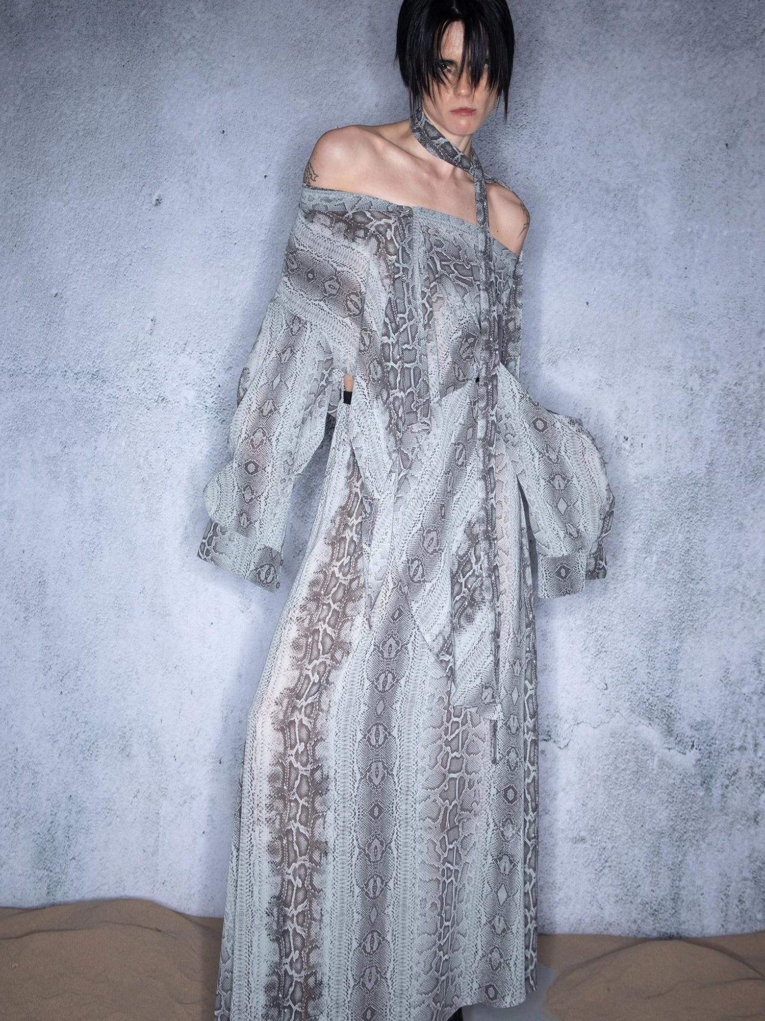 UpdateNN NORTH NODE Snake Print Chiffon Shirt Dress Multi Way Wear