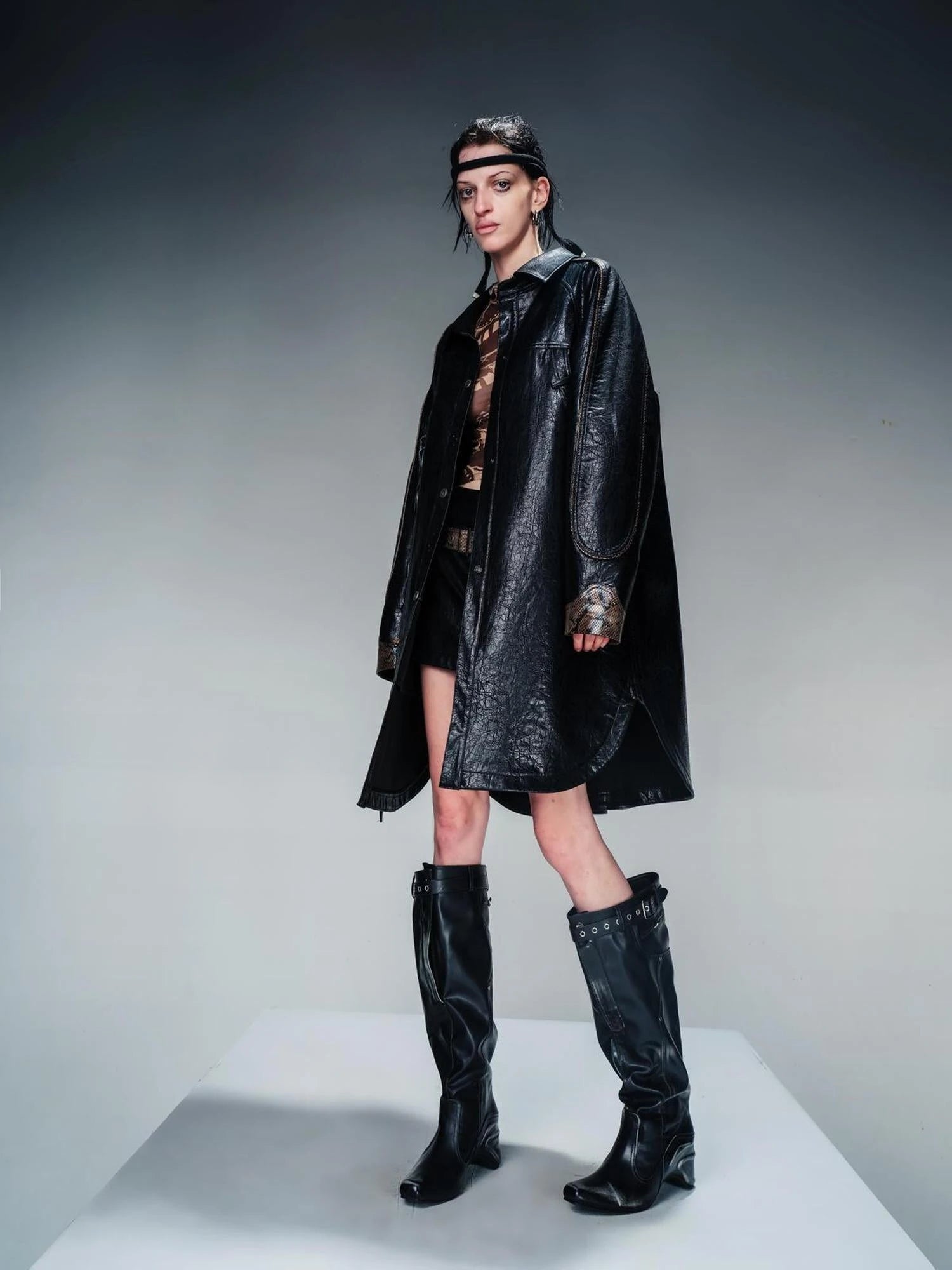 Snake Trimmed Mid Length Cotton Quilted Leather Windbreaker