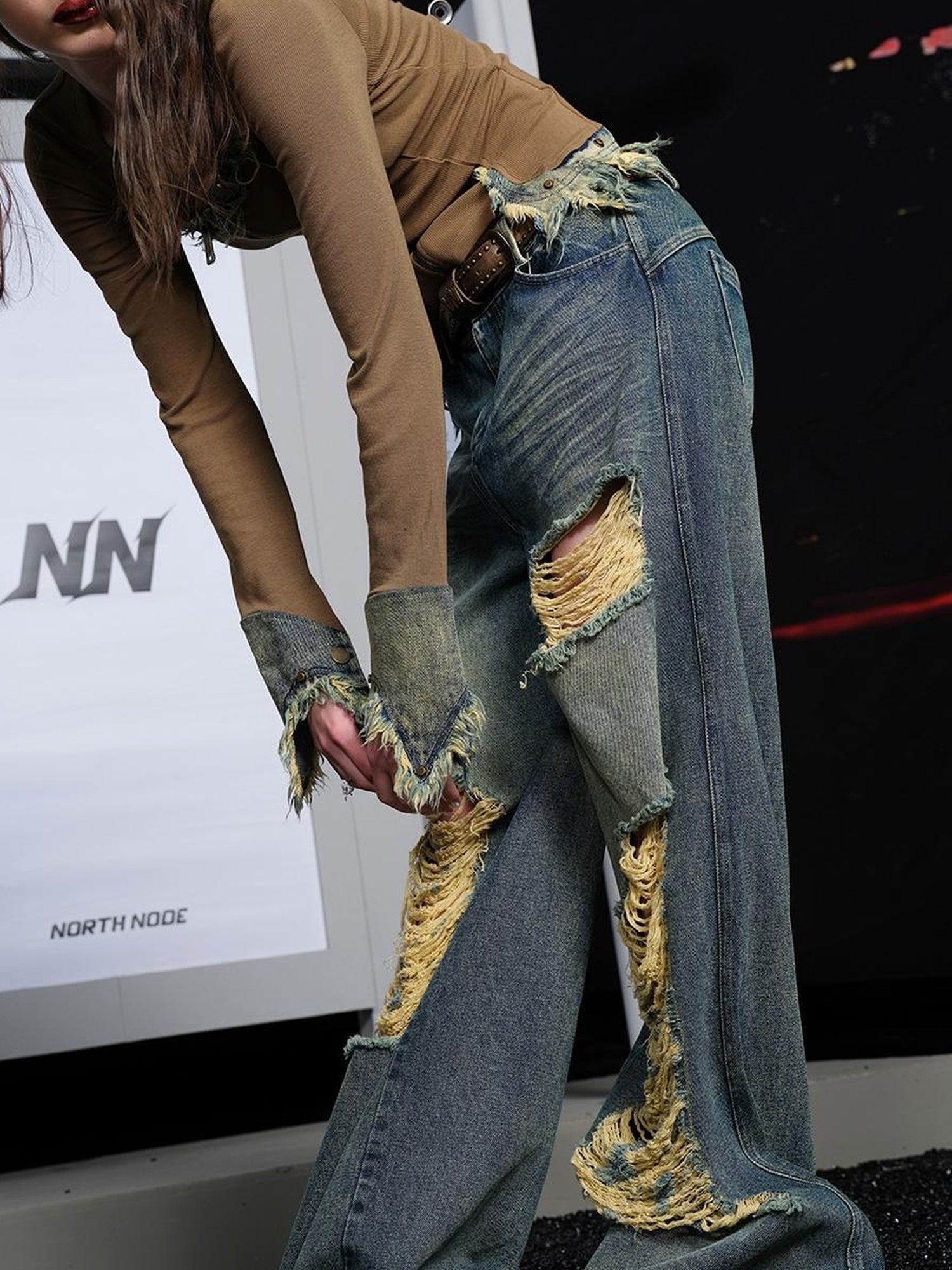 UpdateNN NORTH NODE Street Tipsy Distressed Wide Leg Jeans