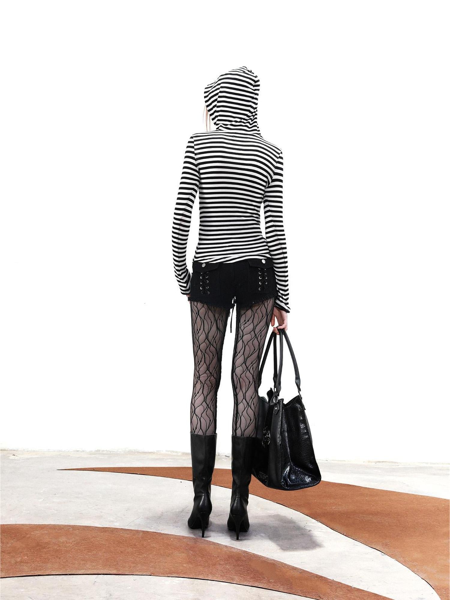UpdateNN NORTH NODE Striped Hooded Drawstring Long Sleeve Top
