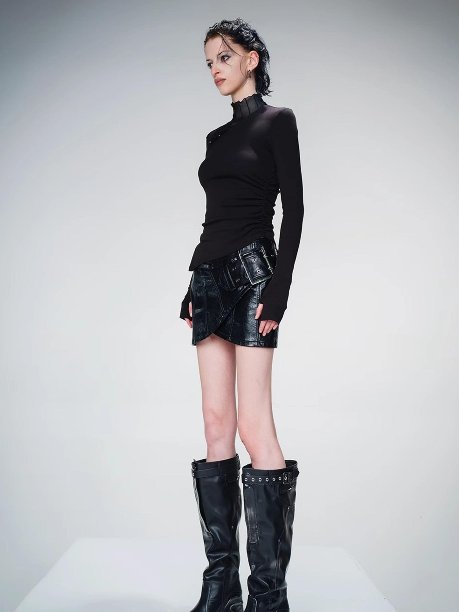 UpdateNN NORTH NODE Suede Trimmed Winged High Neck Tee
