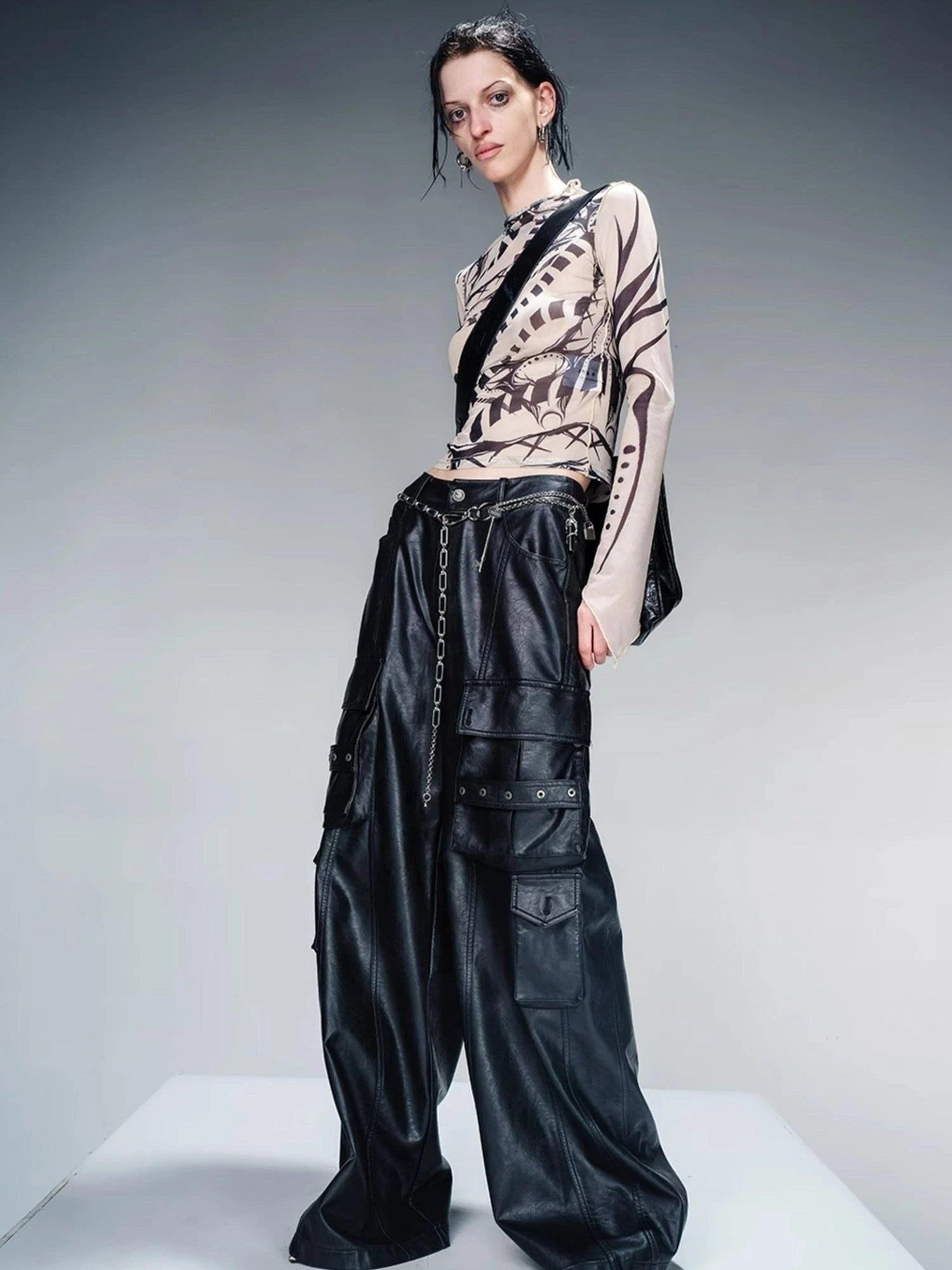 Tattoo Pain Graphic Sheer Mesh Skin Top