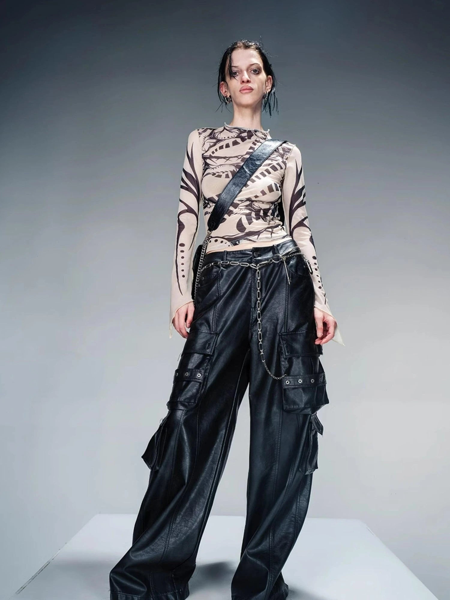 Tattoo Pain Graphic Sheer Mesh Skin Top