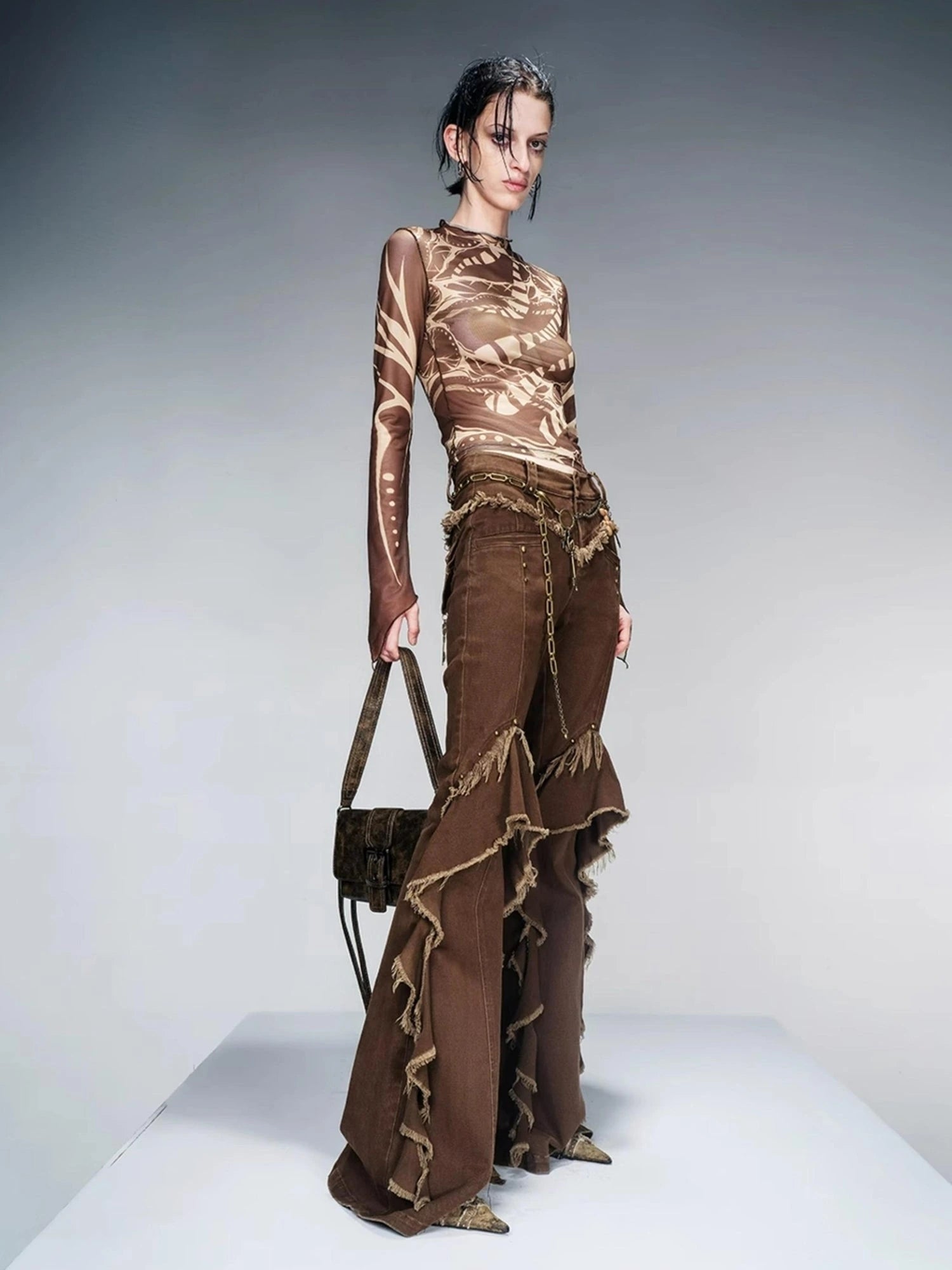 Tattoo Pain Graphic Sheer Mesh Skin Top