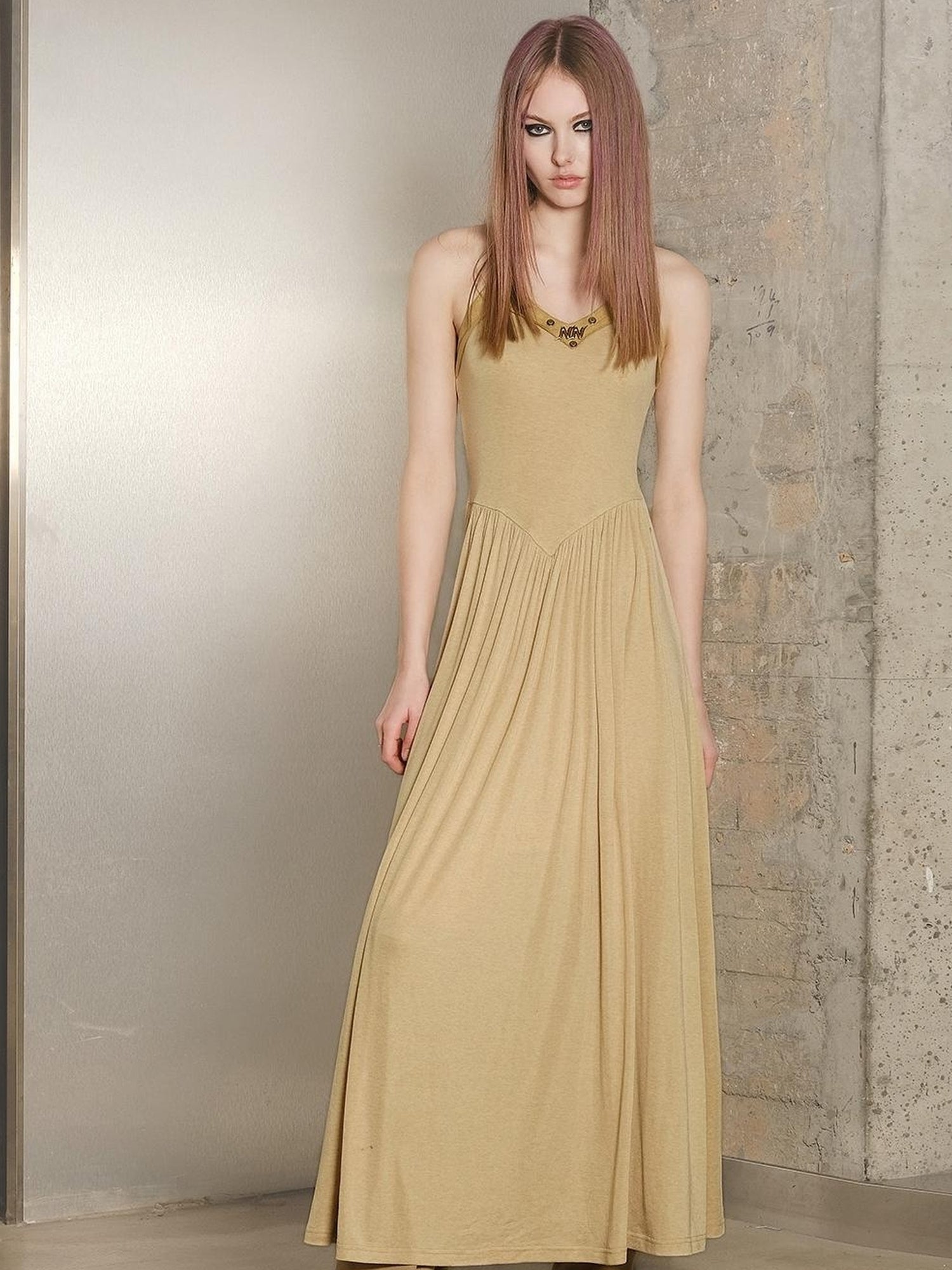 UpdateNN NORTH NODE Tencel Wool Slip Dress V-neck T-shirt Long Sleeve
