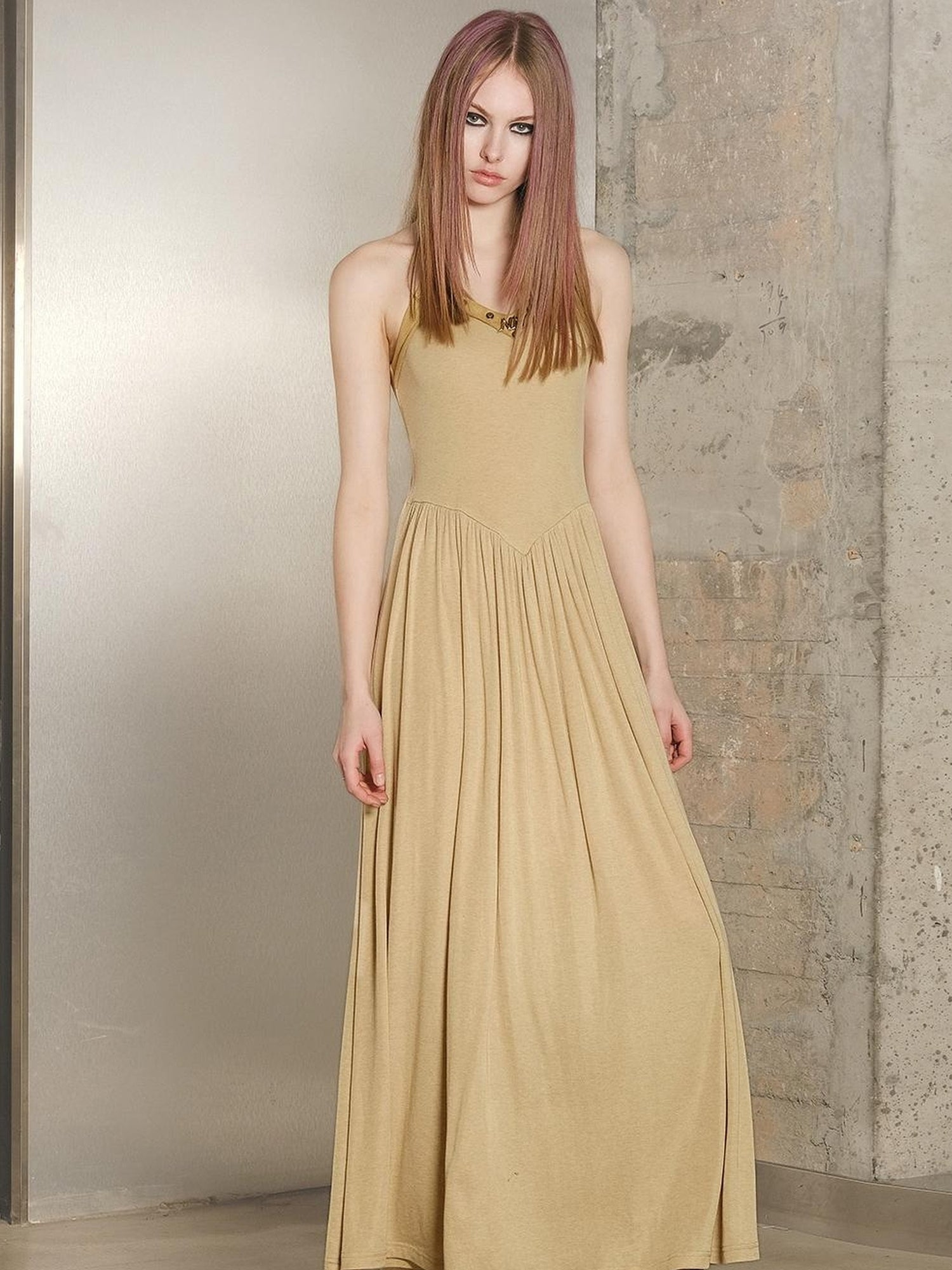 UpdateNN NORTH NODE Tencel Wool Slip Dress V-neck T-shirt Long Sleeve