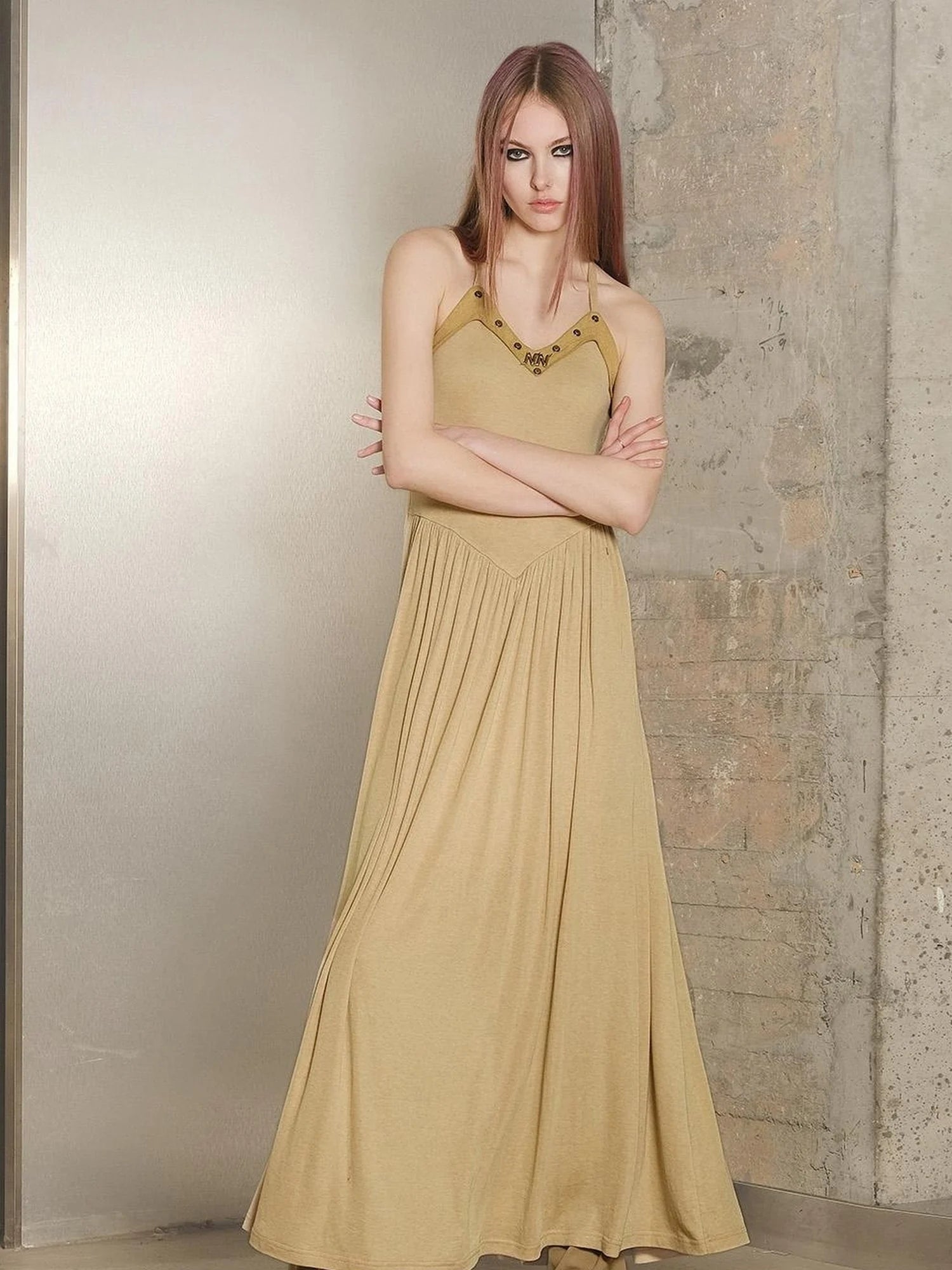 Tencel Wool Slip Dress V-neck T-shirt Long Sleeve