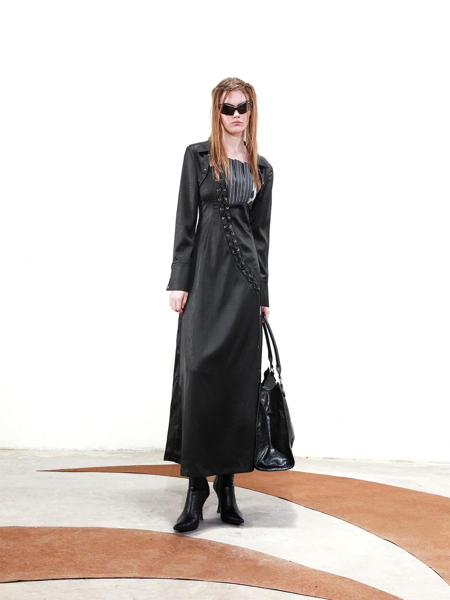 UpdateNN NORTH NODE Tie Front Contrast Panel Mini Dress