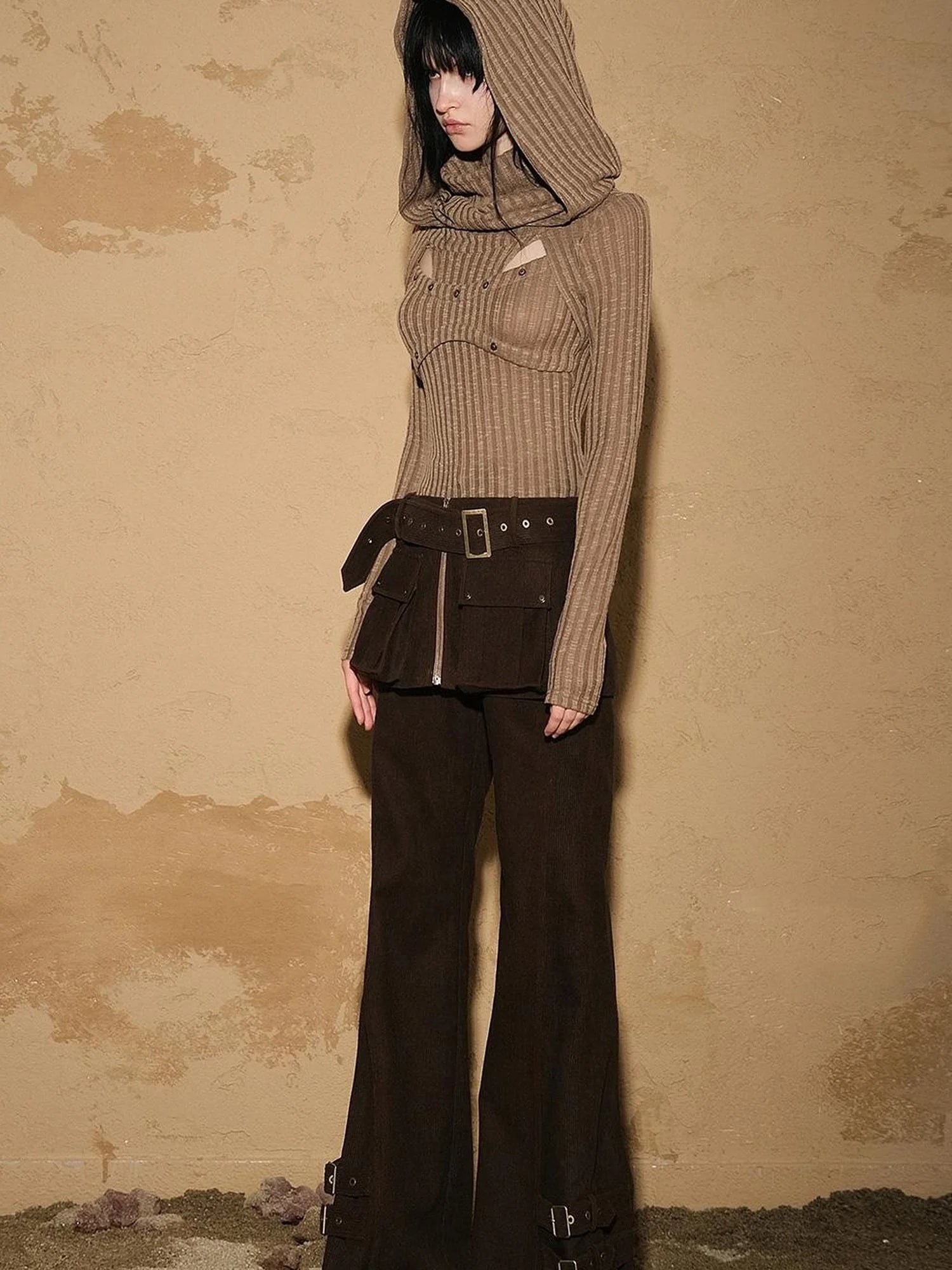 Two Piece Convertible Corduroy Skirt Pants with Detachable Belt