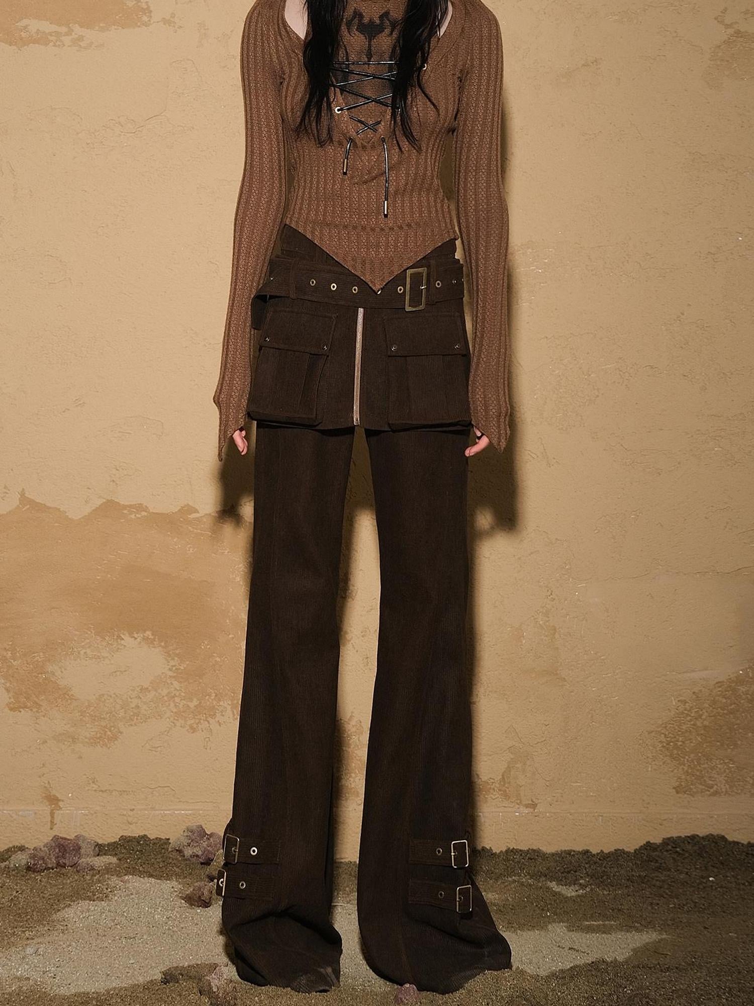 UpdateNN NORTH NODE Two Piece Convertible Corduroy Skirt Pants with Detachable Belt