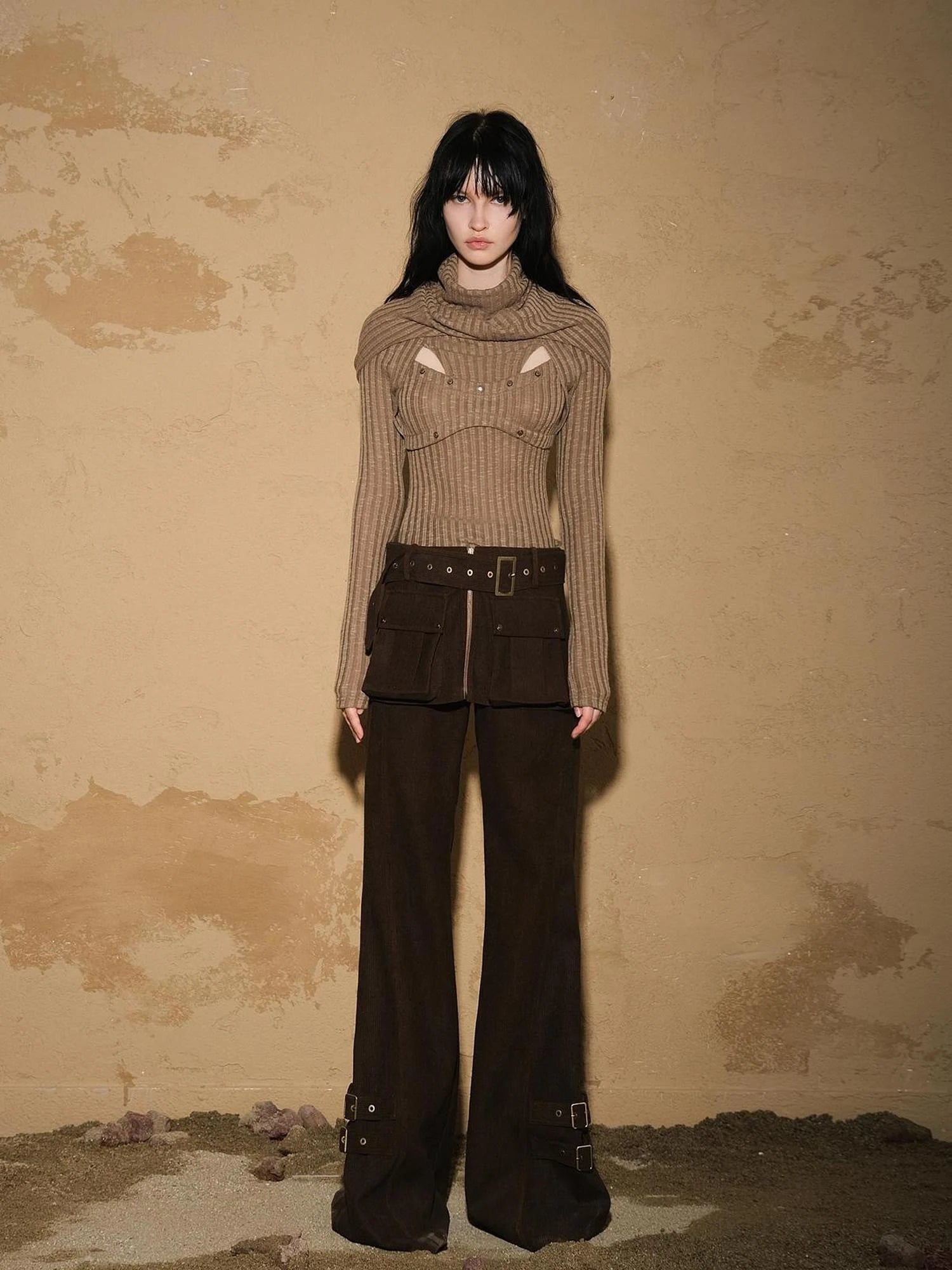 Two Piece Convertible Corduroy Skirt Pants with Detachable Belt