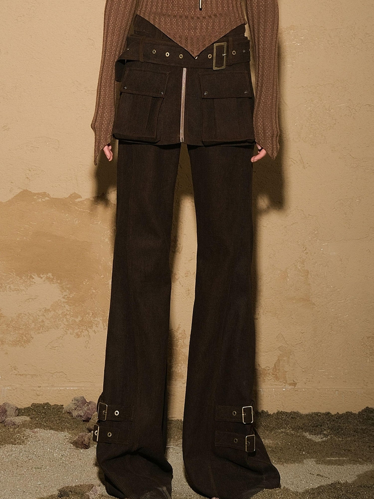 UpdateNN NORTH NODE Two Piece Convertible Corduroy Skirt Pants with Detachable Belt