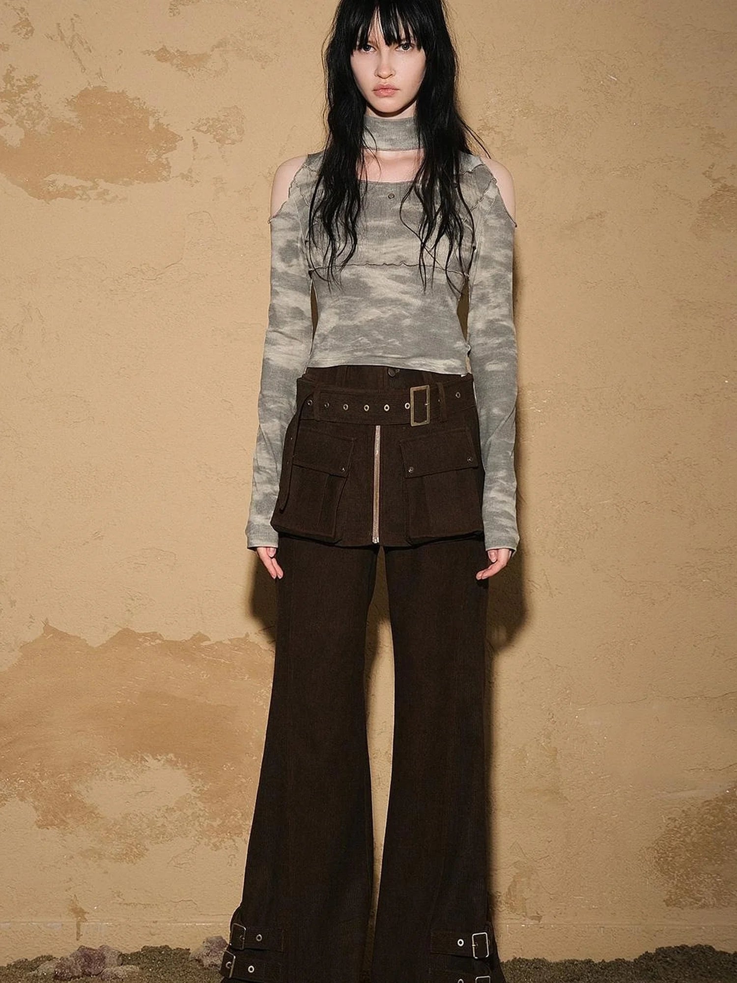 Two Piece Convertible Corduroy Skirt Pants with Detachable Belt