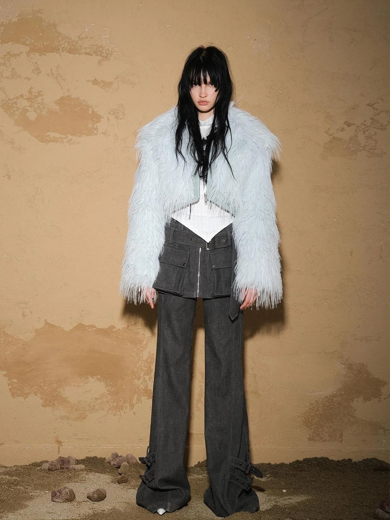 Two Piece Convertible Corduroy Skirt Pants with Detachable Belt