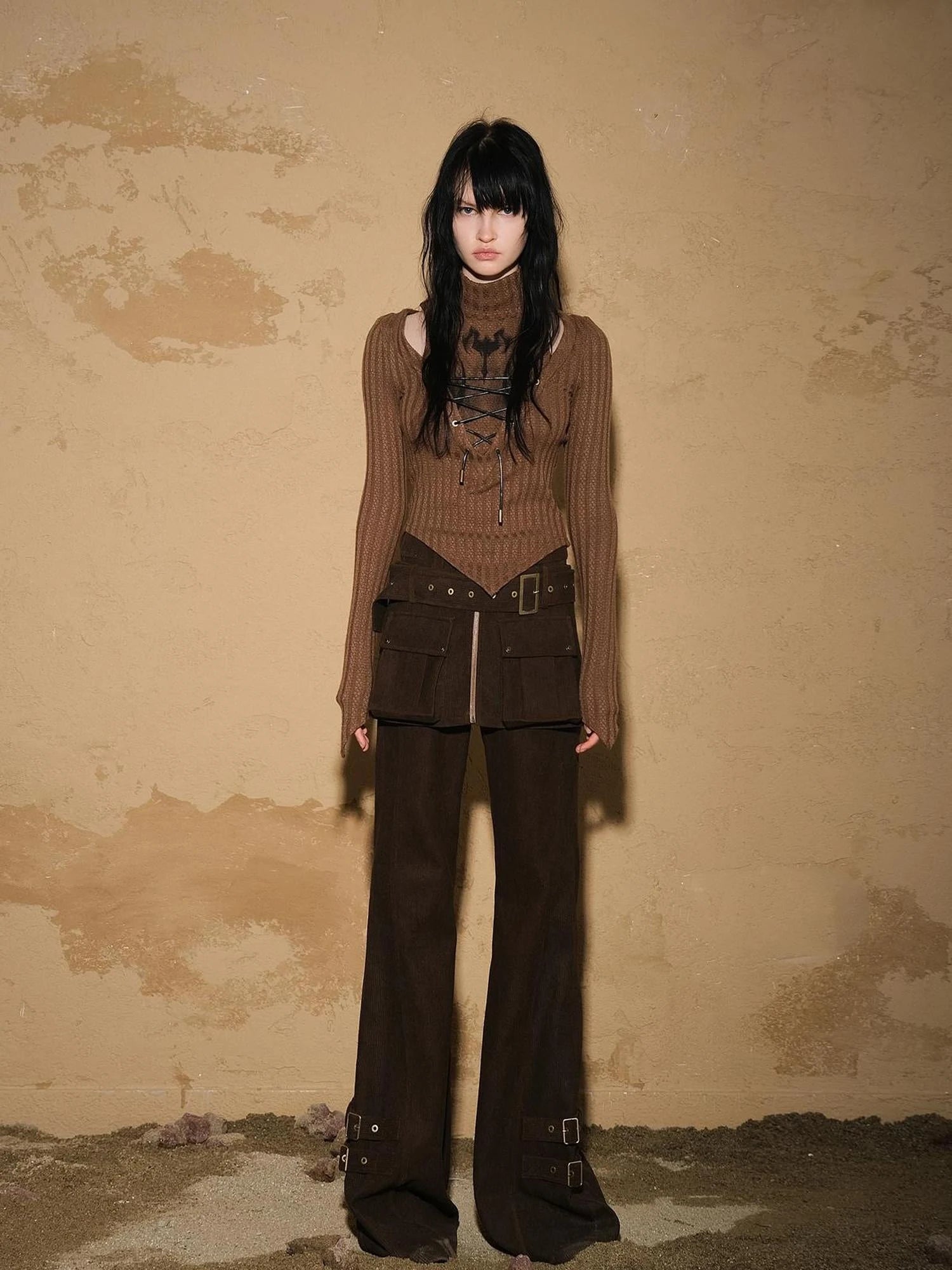 Two Piece Convertible Corduroy Skirt Pants with Detachable Belt