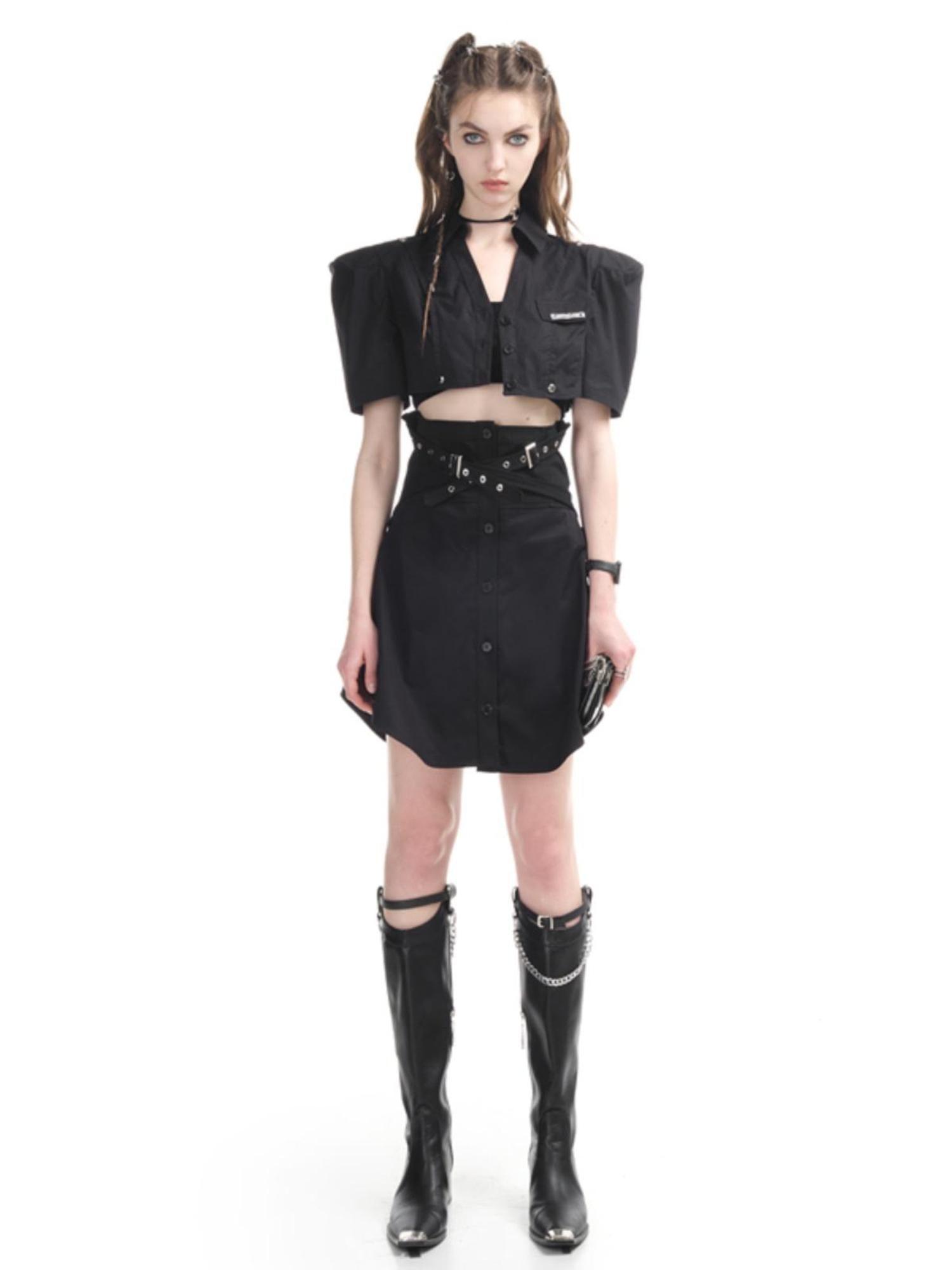 UpdateNN NORTH NODE Two Way Sleeveless Blazer Skirt Set With V-neck T-shirt Long Sleeve