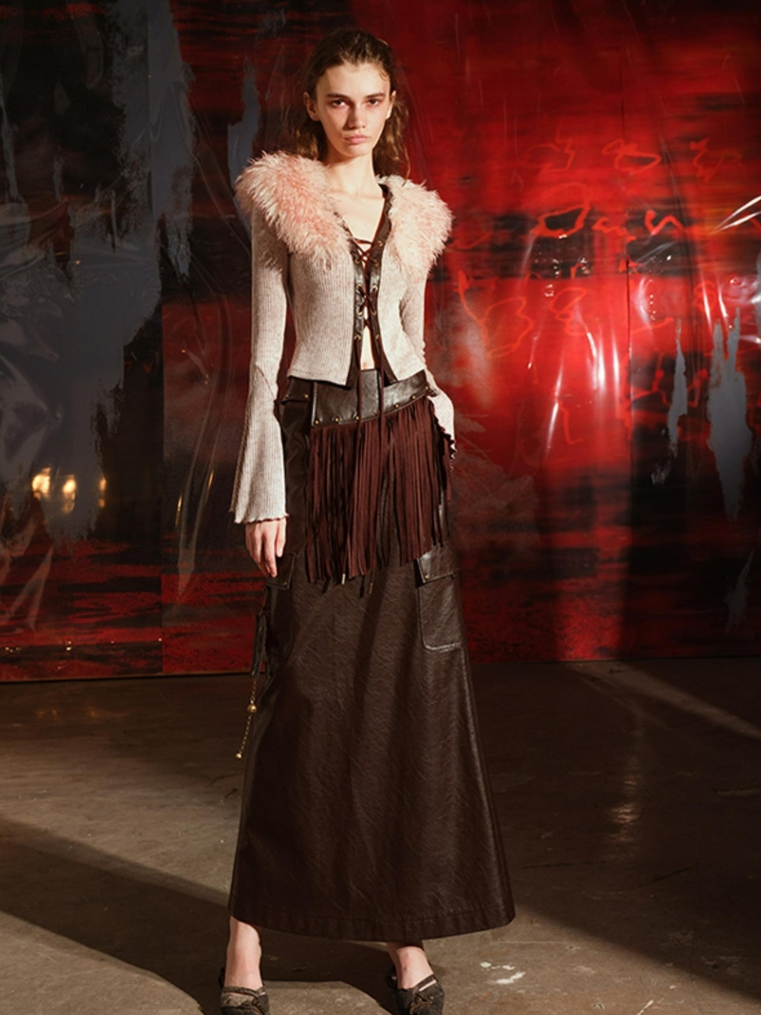 UpdateNN NORTH NODE Unshrouded Fringe Suede Maxi Skirt