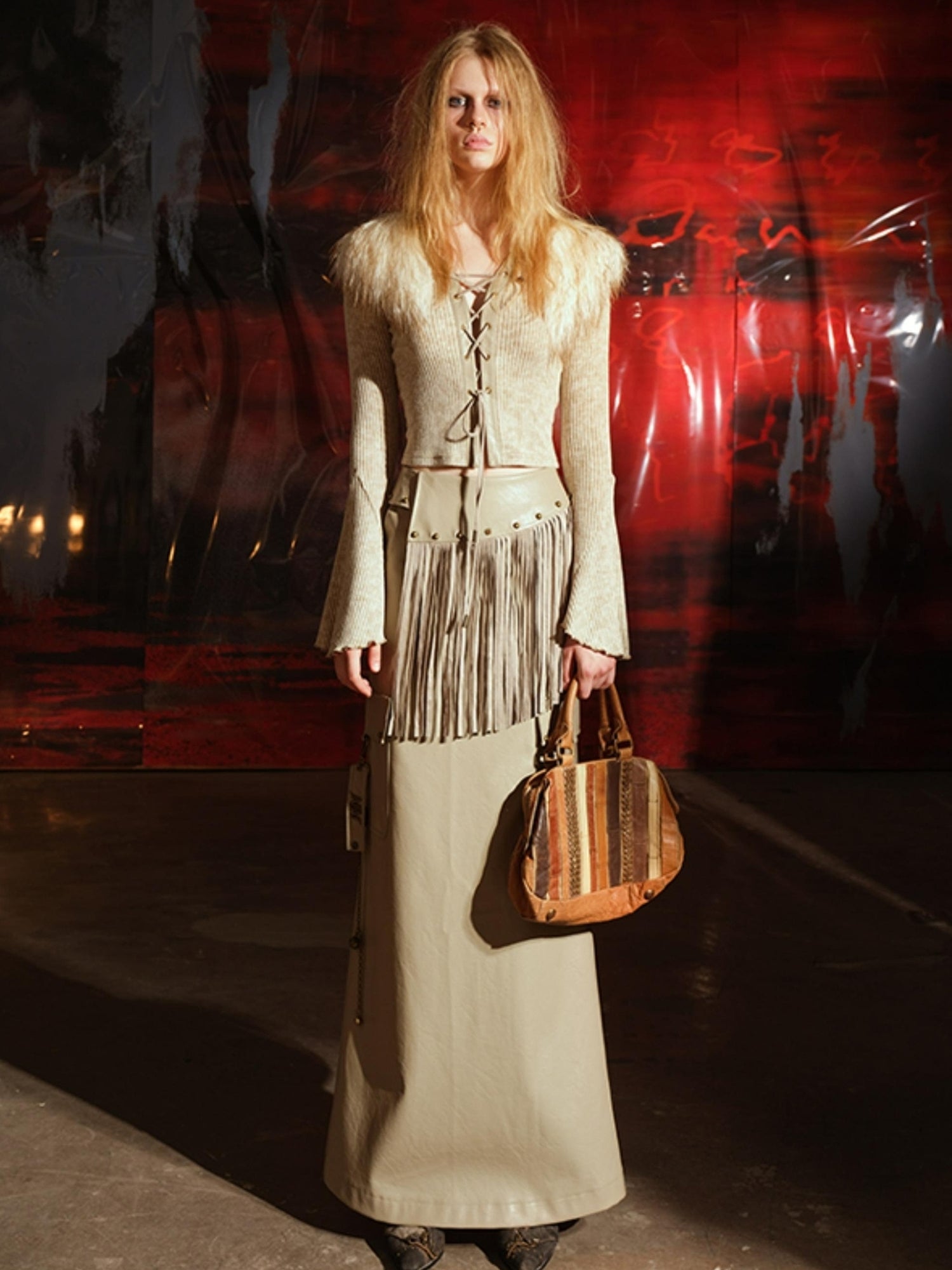 UpdateNN NORTH NODE Unshrouded Fringe Suede Maxi Skirt