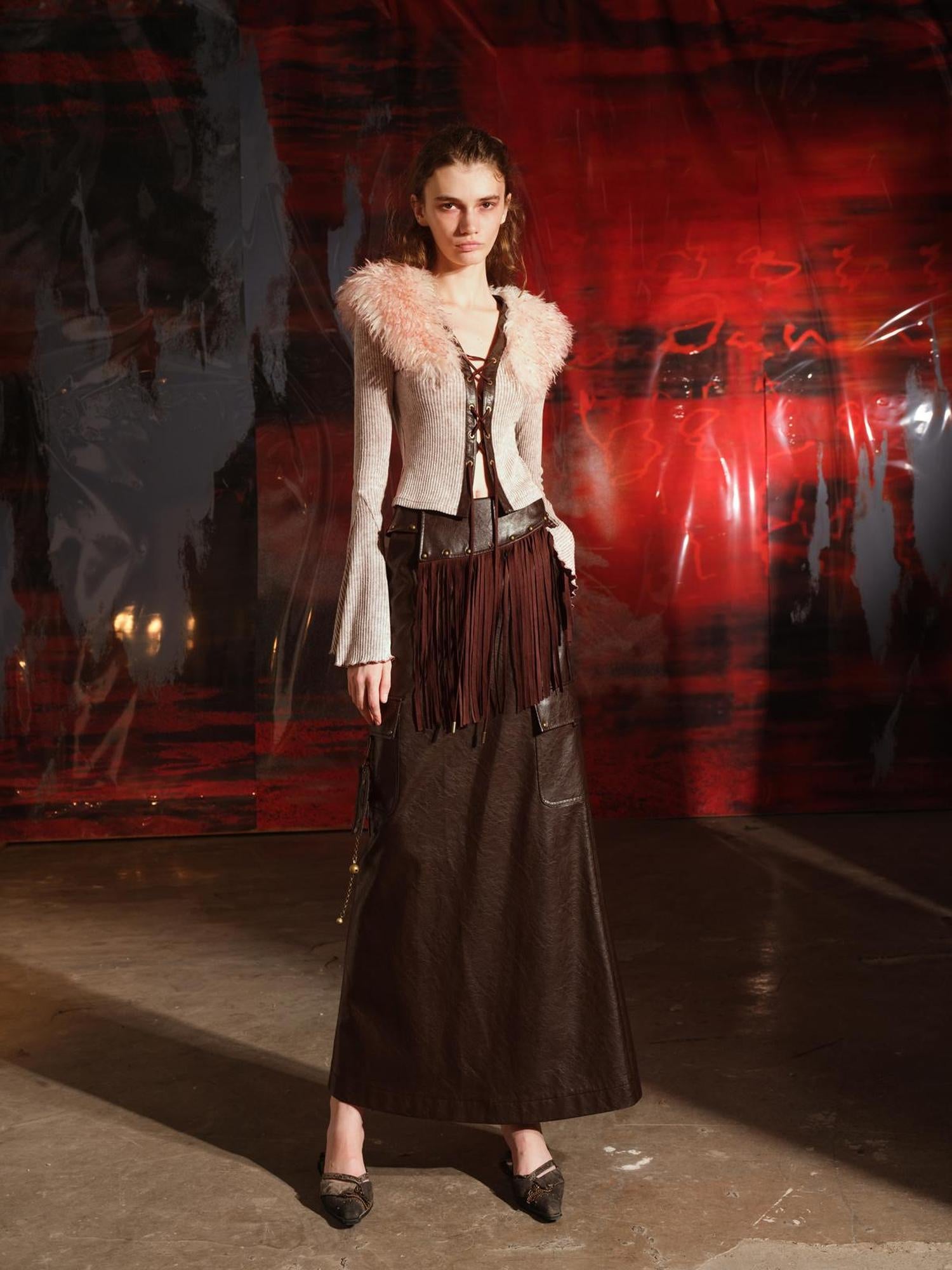 UpdateNN NORTH NODE Unshrouded Fringe Suede Maxi Skirt