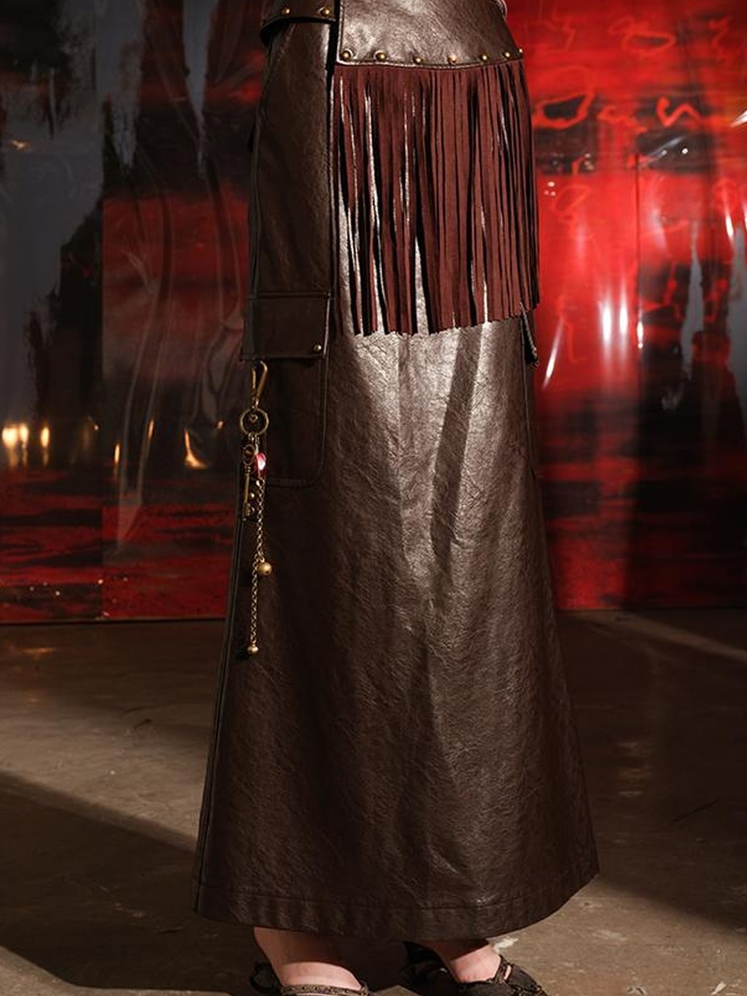 UpdateNN NORTH NODE Unshrouded Fringe Suede Maxi Skirt