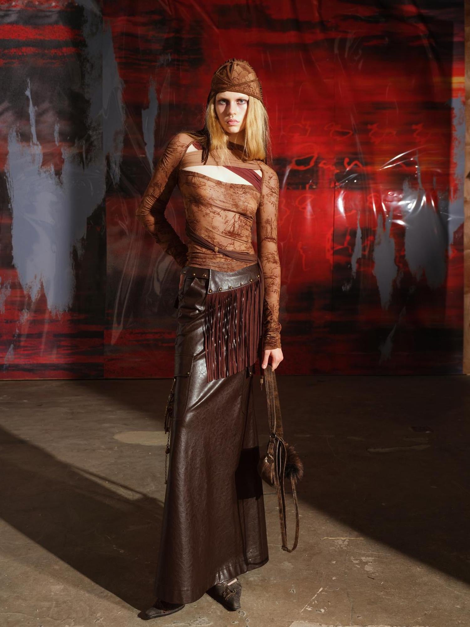 UpdateNN NORTH NODE Unshrouded Fringe Suede Maxi Skirt