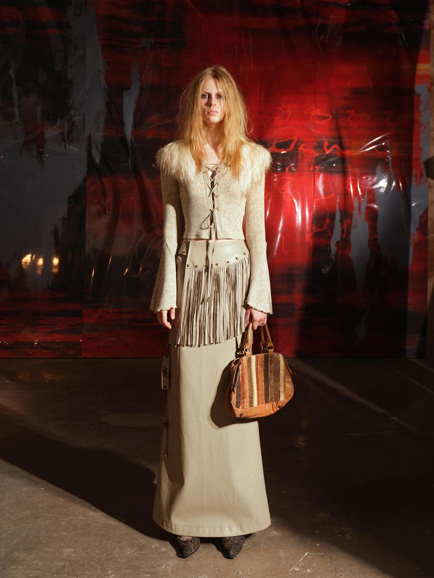 UpdateNN NORTH NODE Unshrouded Fringe Suede Maxi Skirt