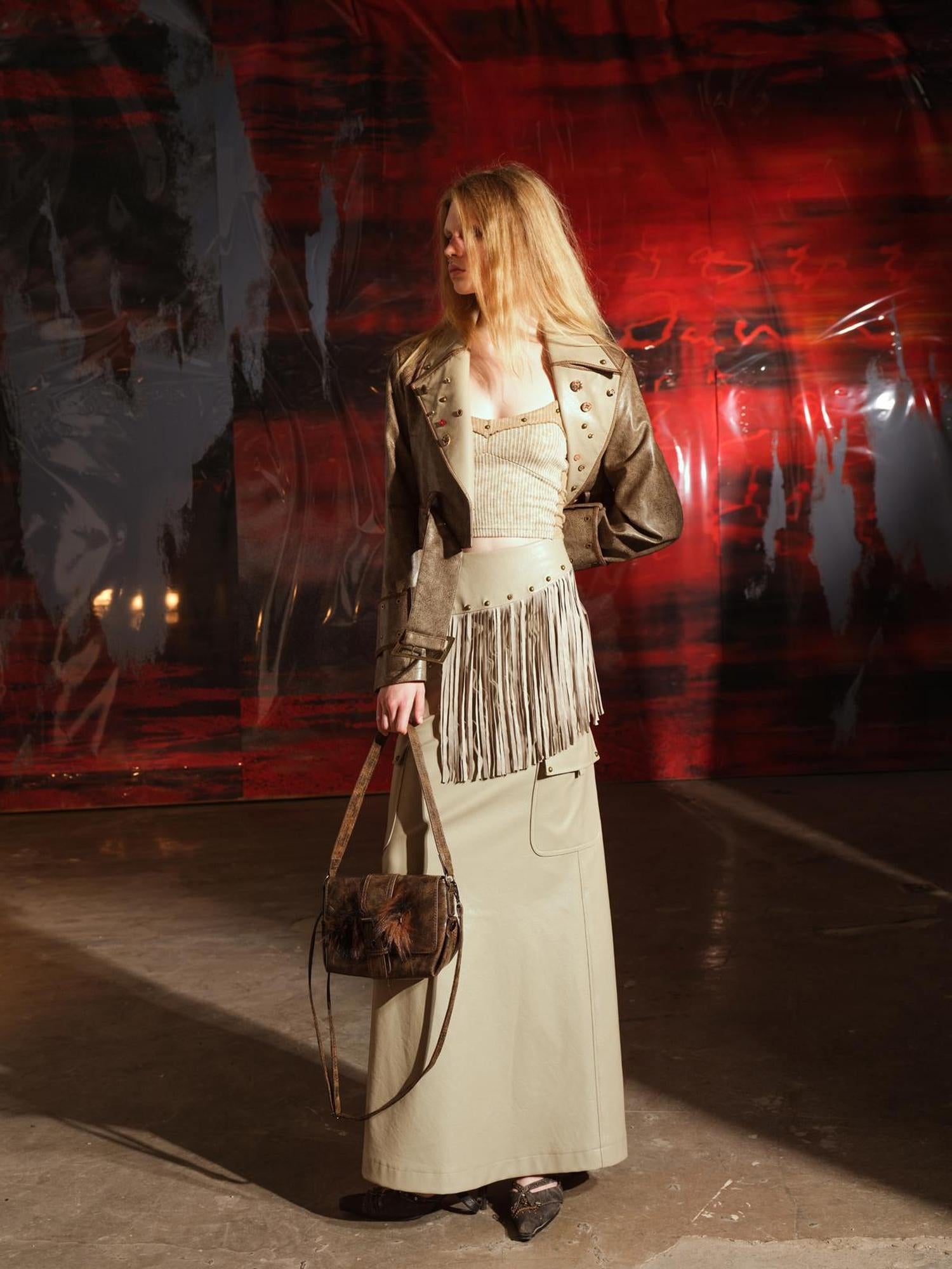 UpdateNN NORTH NODE Unshrouded Fringe Suede Maxi Skirt