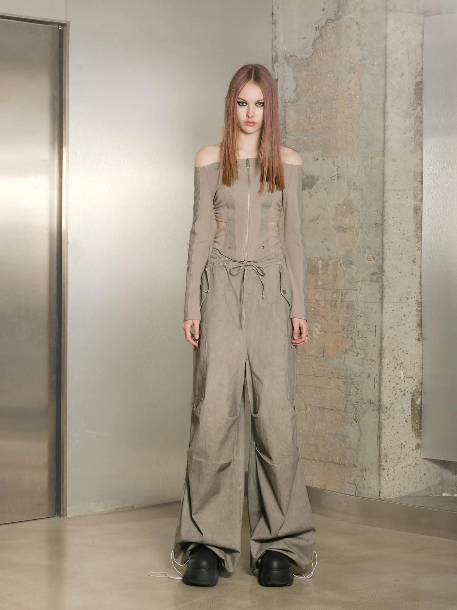 Utility Parachute Cargo Pants With Hooded Top