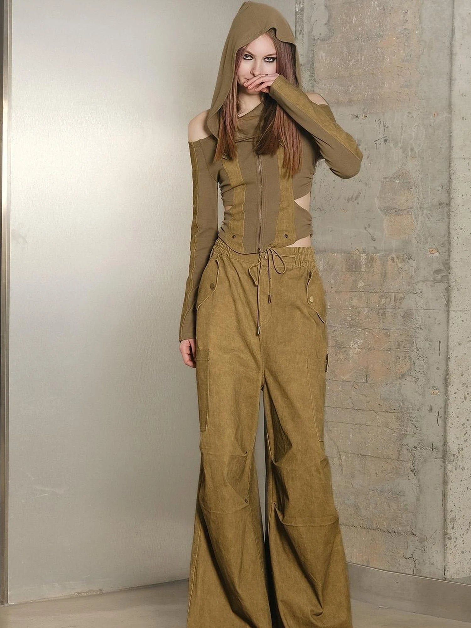 Utility Parachute Cargo Pants With Hooded Top