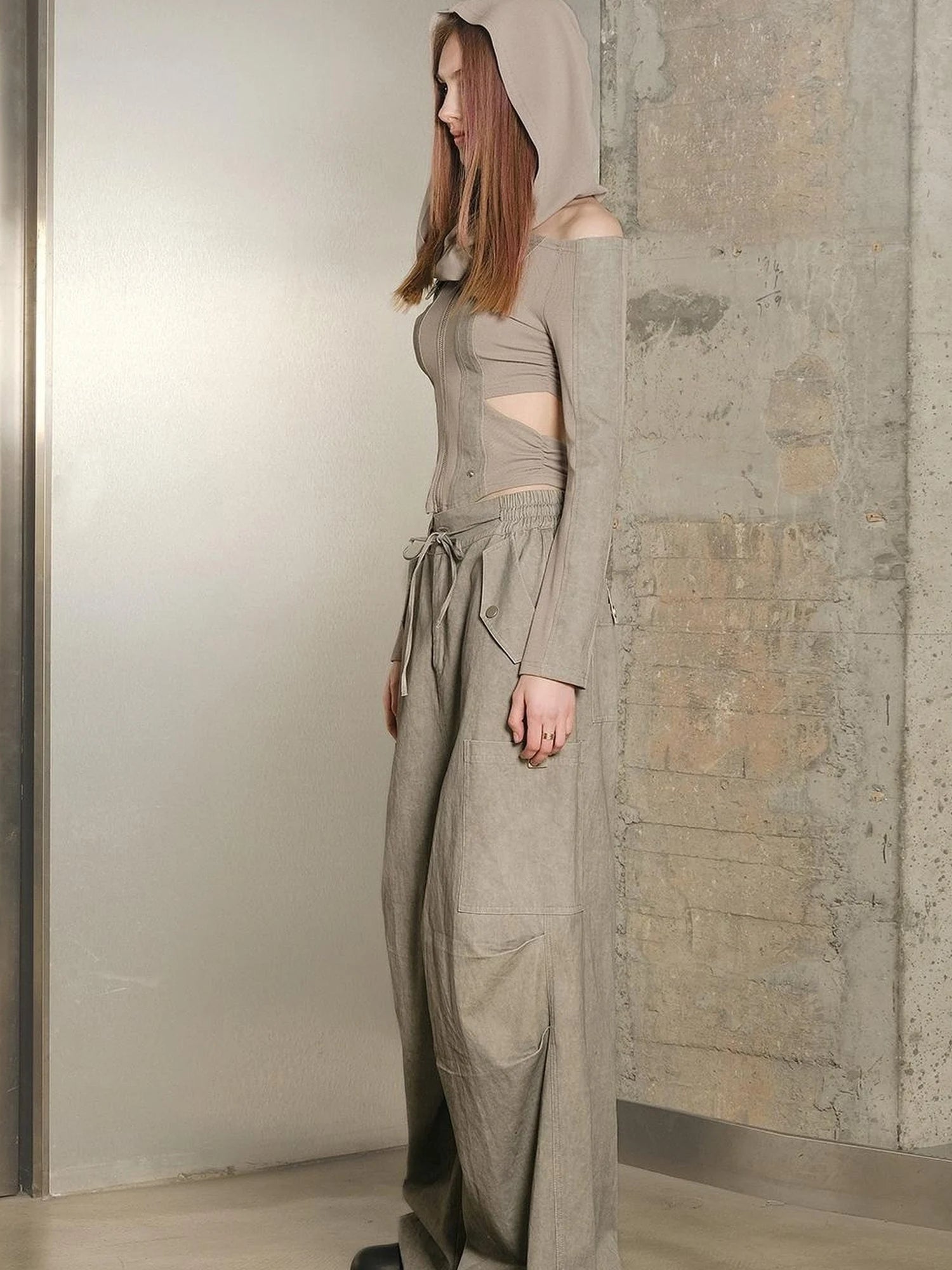 Utility Parachute Cargo Pants With Hooded Top