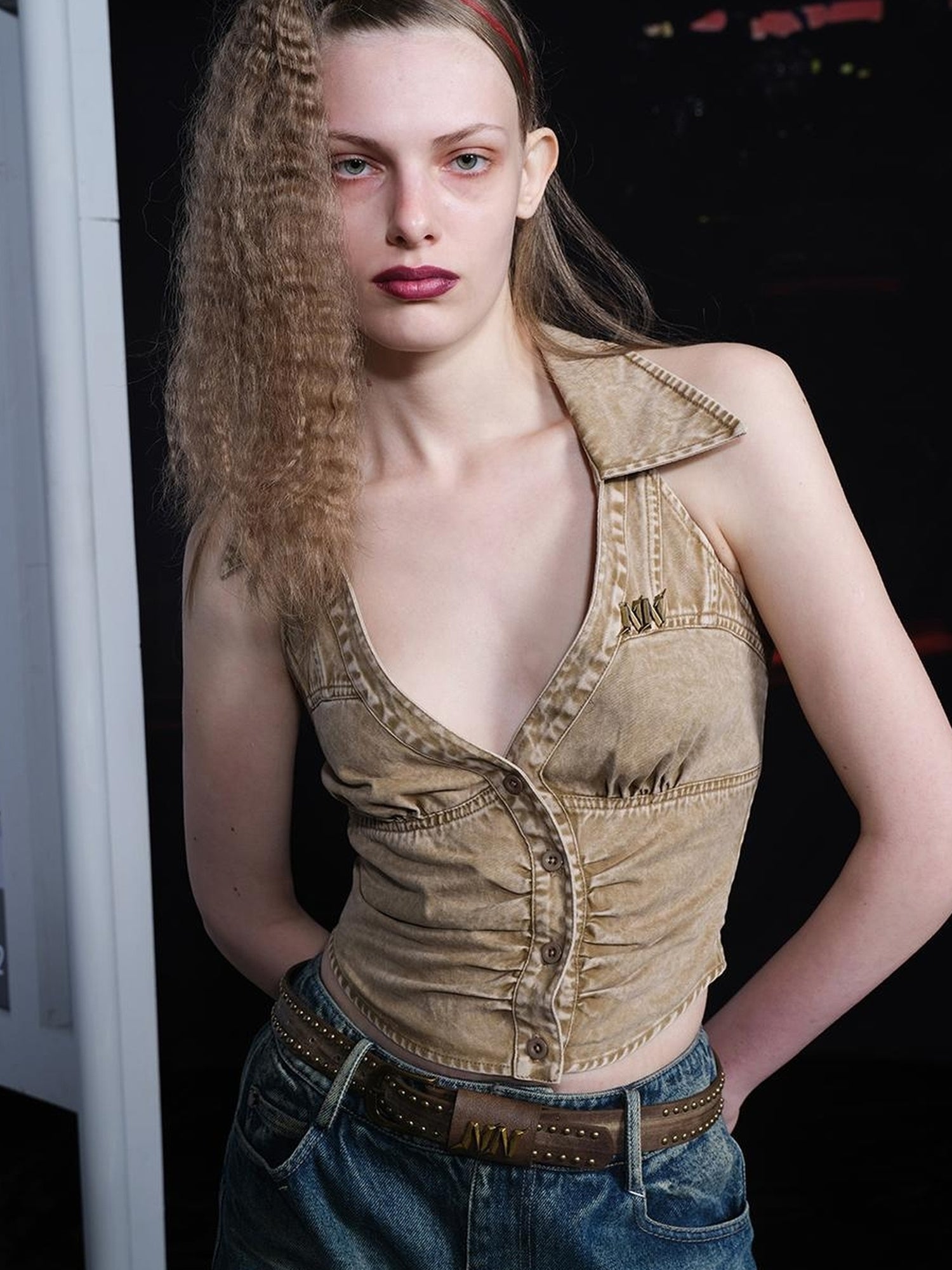 UpdateNN NORTH NODE V-neck Denim Vest With Distressed Detail
