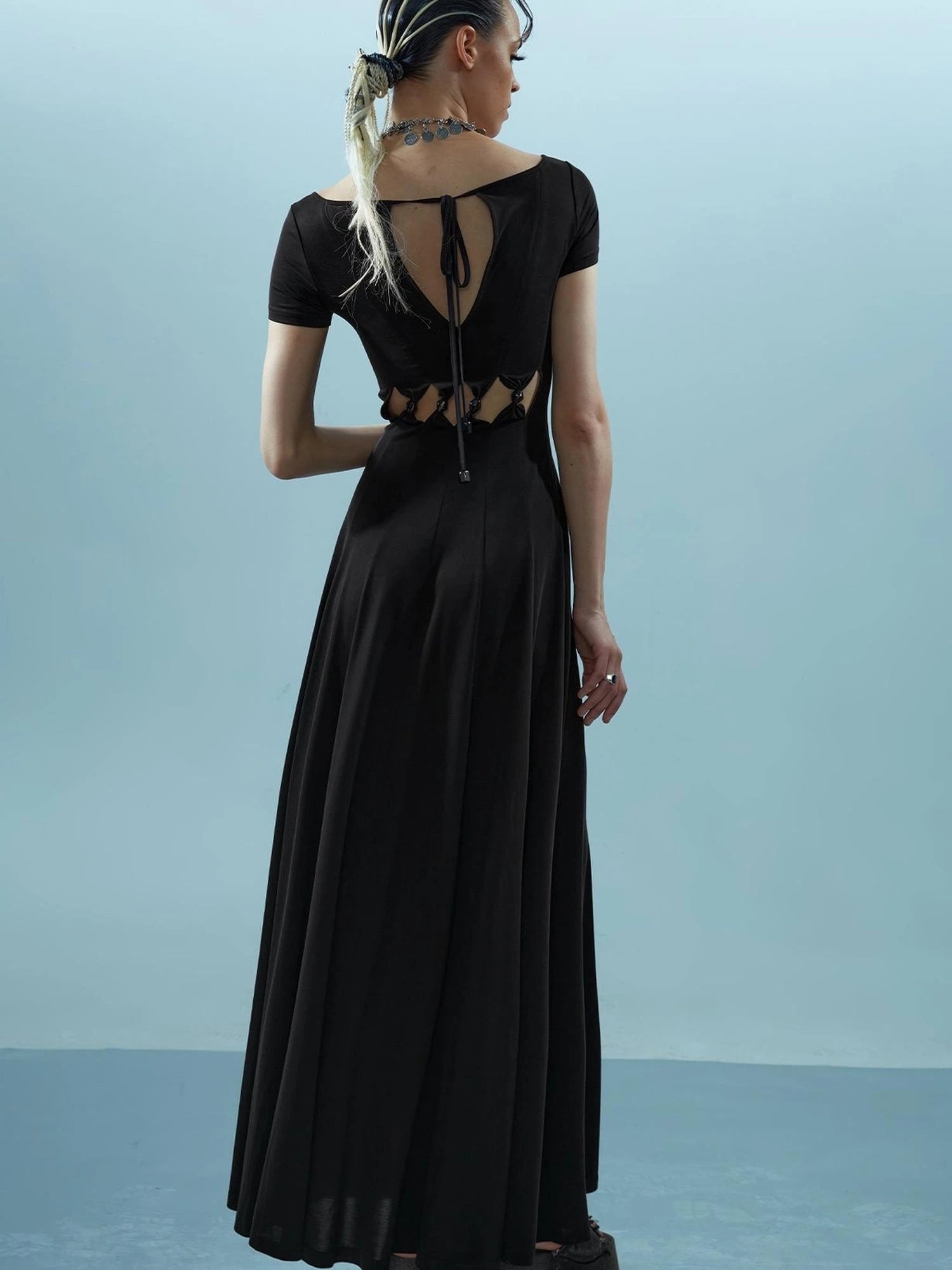 V-neck Ethereal Threads Beaded Cutout Dress