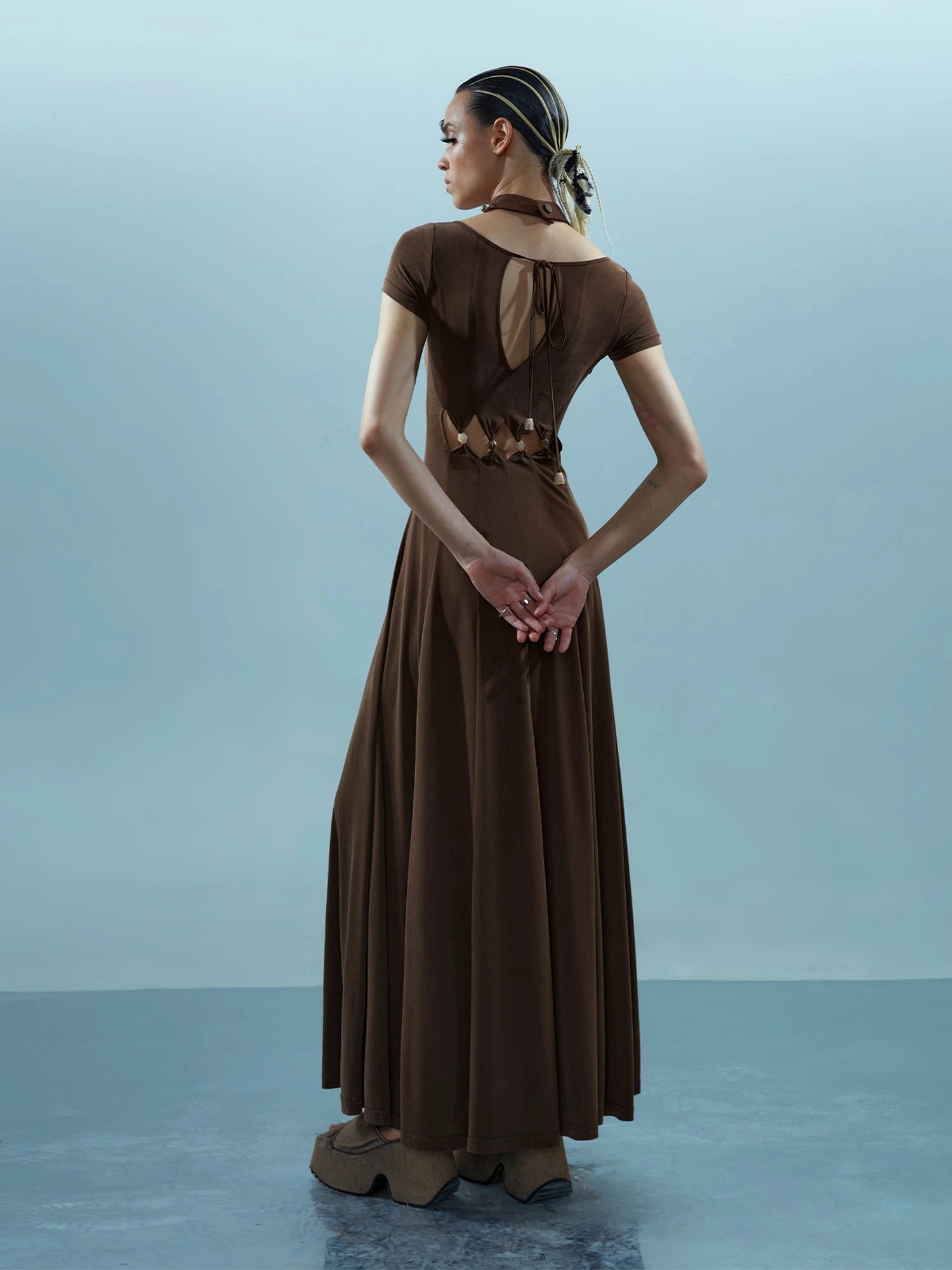 V-neck Ethereal Threads Beaded Cutout Dress