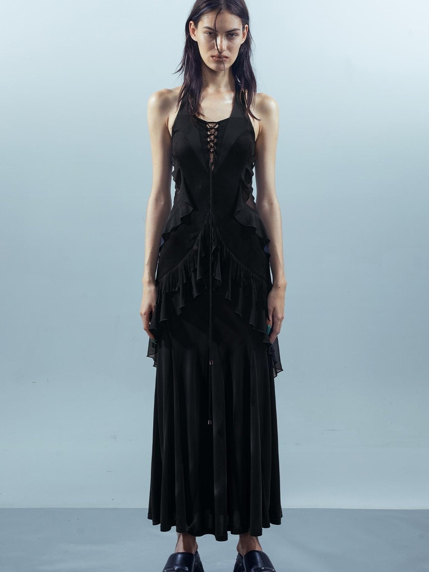 UpdateNN NORTH NODE Veilpath Fringe Halter Dress V-neck T-shirt Long-Sleeve