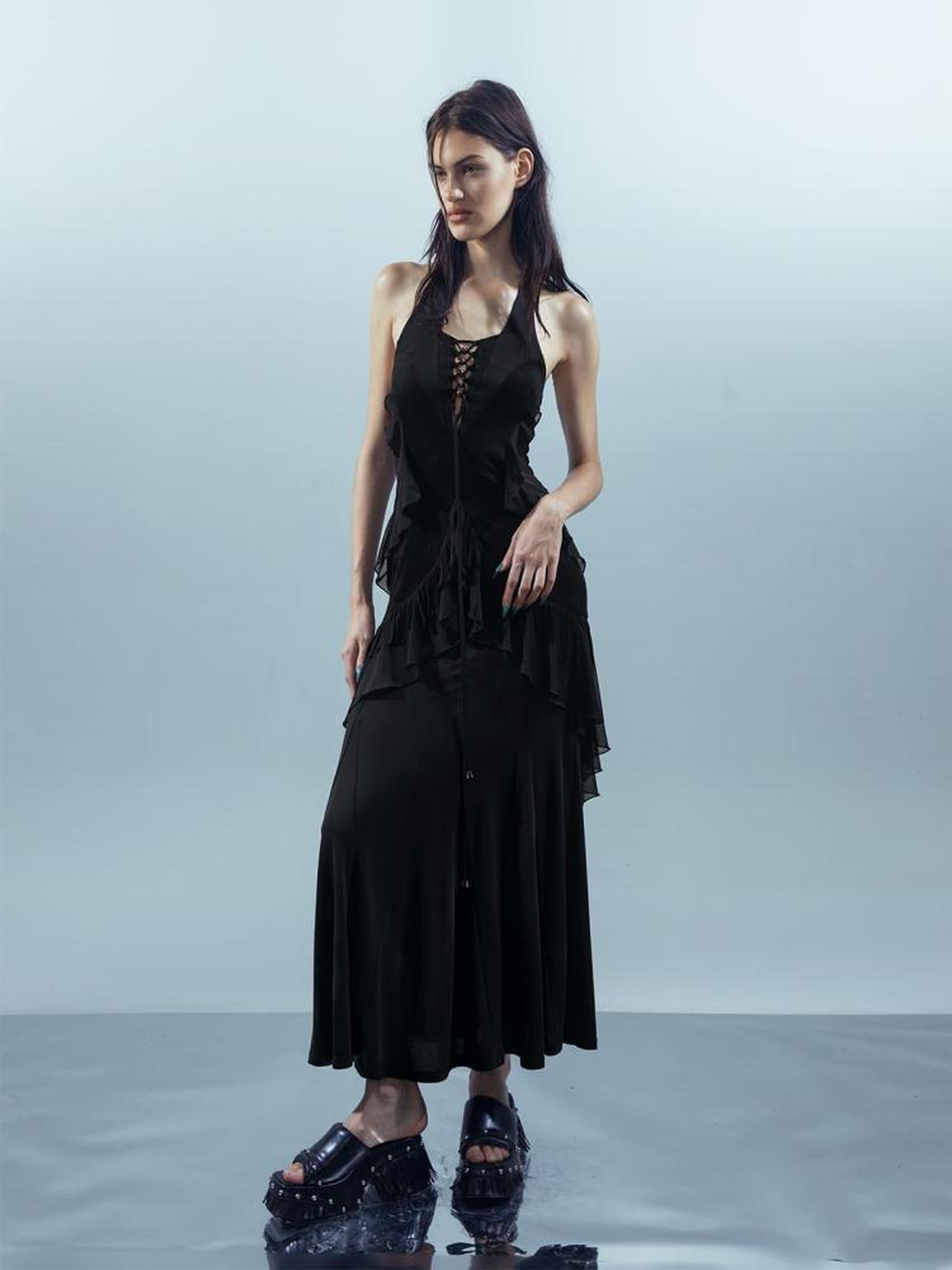 UpdateNN NORTH NODE Veilpath Fringe Halter Dress V-neck T-shirt Long-Sleeve